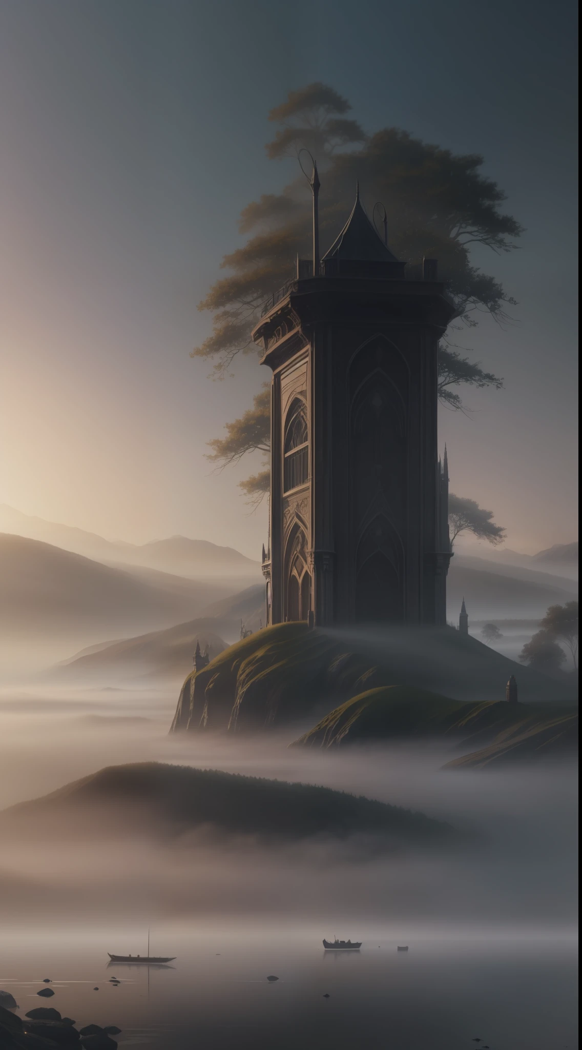 (beste-Qualit), (tmasterpiece), (Detailed:1.4), fog over water, lake, morning, fantasy, detailed, dramatic, intricate, perfect composition, beautiful detailed intricate insanely detailed octane rendering, popular on artstation, 32k art photography, photorealistic concept art, soft natural volumetric cinematic perfect light, watercolor, trend on artstation, sharp focus, studio photo, intricate detail, high detail, Greg Rutkowski, 32k