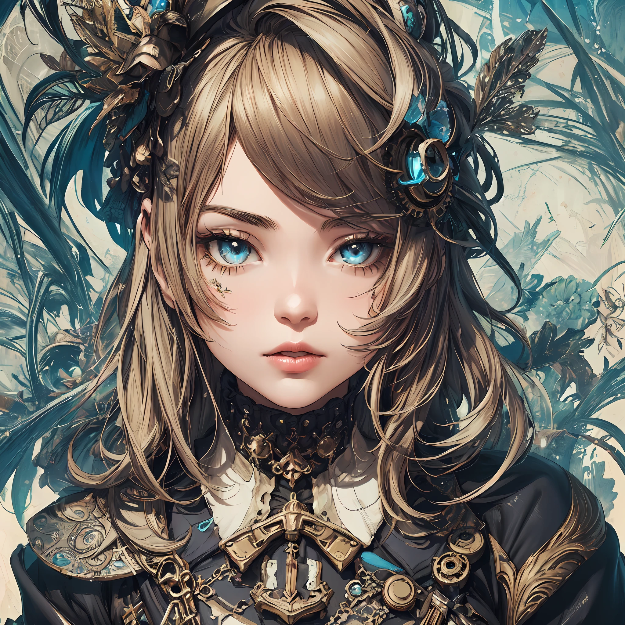 (steampunc),(1girl in, Solo:1.6), (Best Impact:1.5), (maximalism:1.7), Vivid contrast, (Realistic), hyperrealistic illustrations, hight resolution, ultra-detailliert, absurderes,(Fractal Art:1.3)、Random hairstyle、Random hair color colorful、FULL BODYSHOT、Retro、Precise focus、randome pose、cinema4d、Dramatic