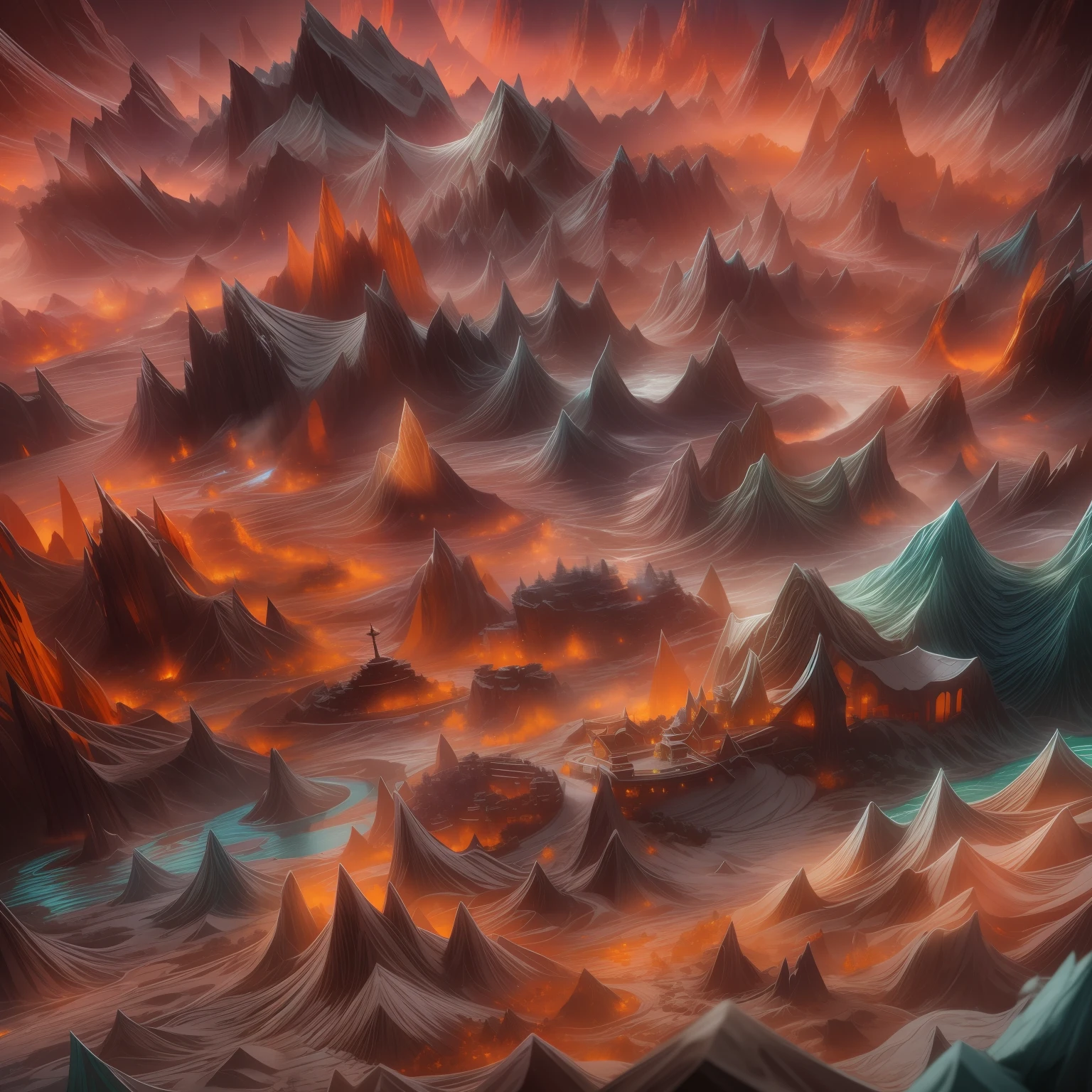 (sandbox:1.4),Movie Angle,(suns,baiyun,mountain ranges,ln the forest,rios),(paper art,Quilted paper art,geomerty),(plethora of colors,Best quality,high detal,tmasterpiece,Cinematic lighting effects,4K,Chiaroscuro)