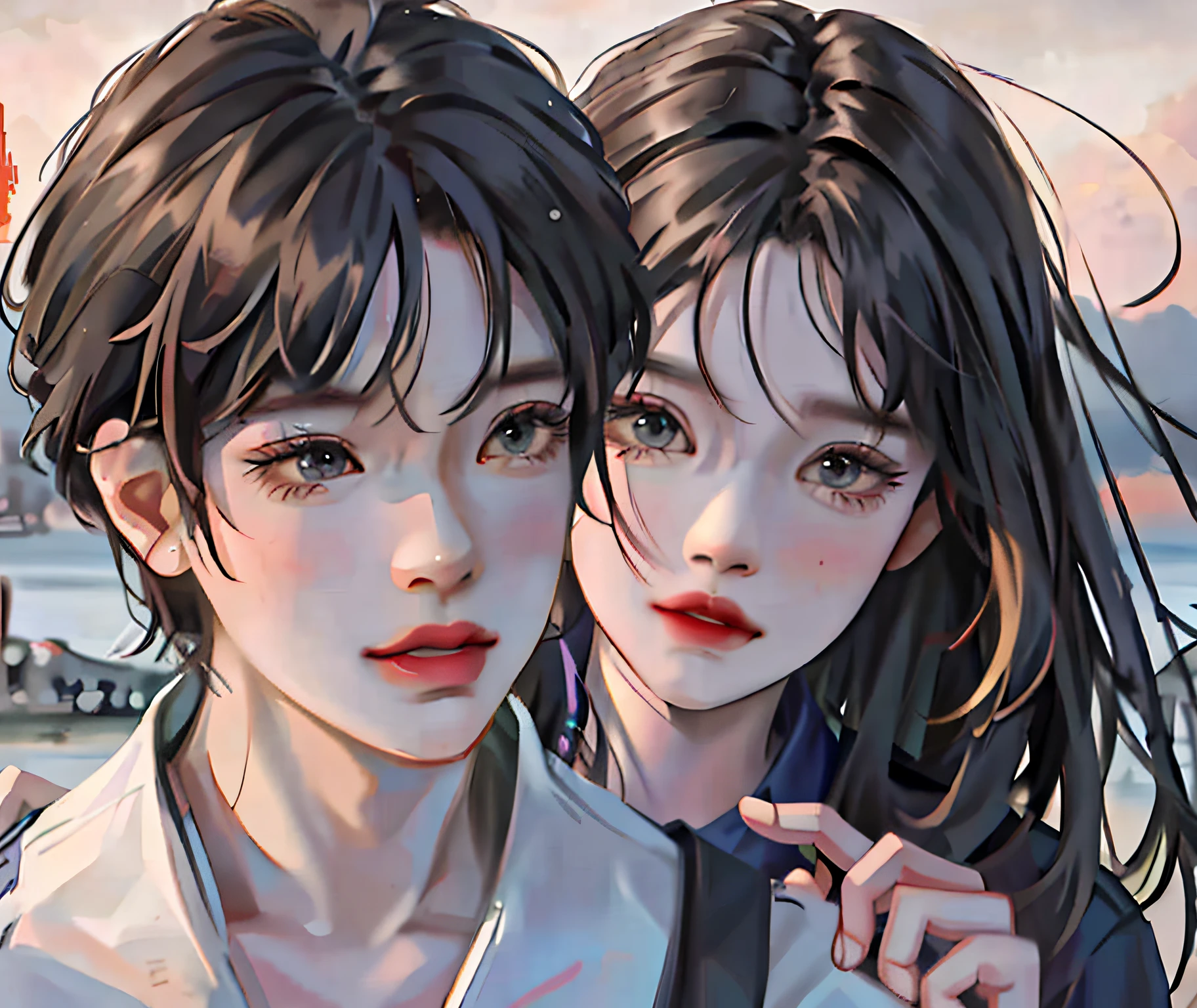 anime couple with umbrellas by the ocean, artwork in the style of guweiz, guweiz, kawaii realistic portrait, anime realism style, trending on artstration, inspired by Yanjun Cheng, anime style portrait, digital anime illustration, trending on cgstation, realistic anime artstyle, semirealistic anime style, high quality portrait, in anime style, realism artstyle