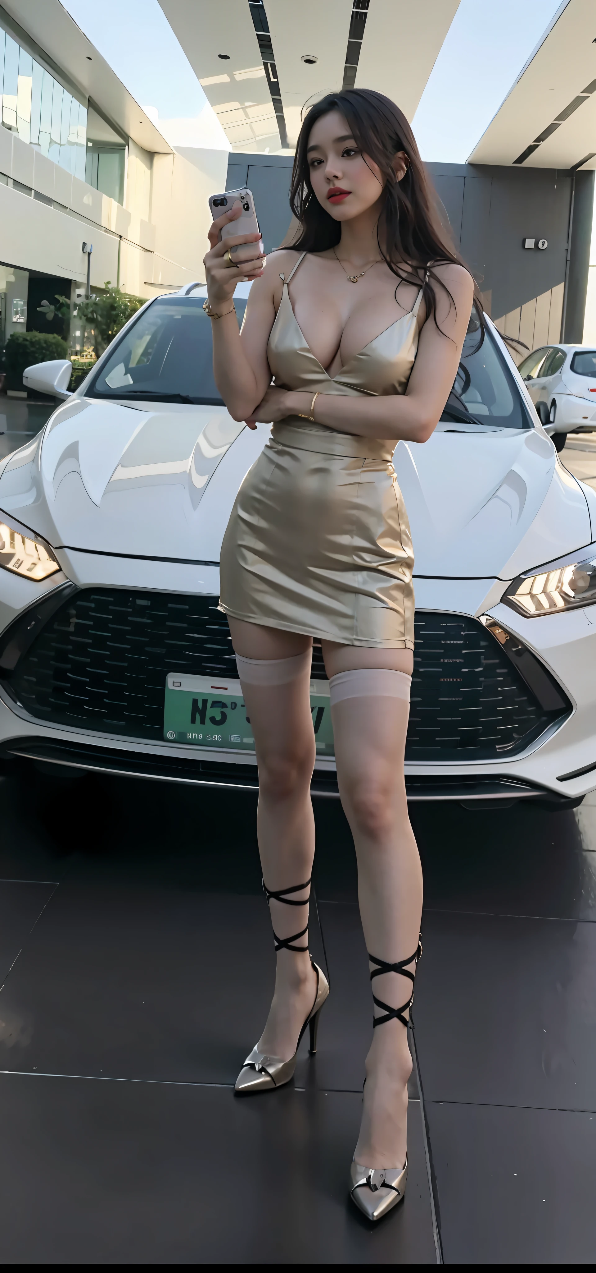 Full body photo of beautiful sexy woman wearing short skirt and sewn stockings,Stands_straight,((独奏)),AS-Adult,high-heels,Craving sexual,medium wind_herself,(best qualtiy,A high resolution,tmasterpiece:1.4),A tall and beautiful woman,Dark brown hair in loose wavy styling,nedium breasts,Wear a pendant,Beautifully rendered details in face and skin textures,Detailed eyes,二重まぶた,Wearing flesh-colored stockings,Flesh-colored stockings,wearing silk stockings,Full-length flesh-colored stockings