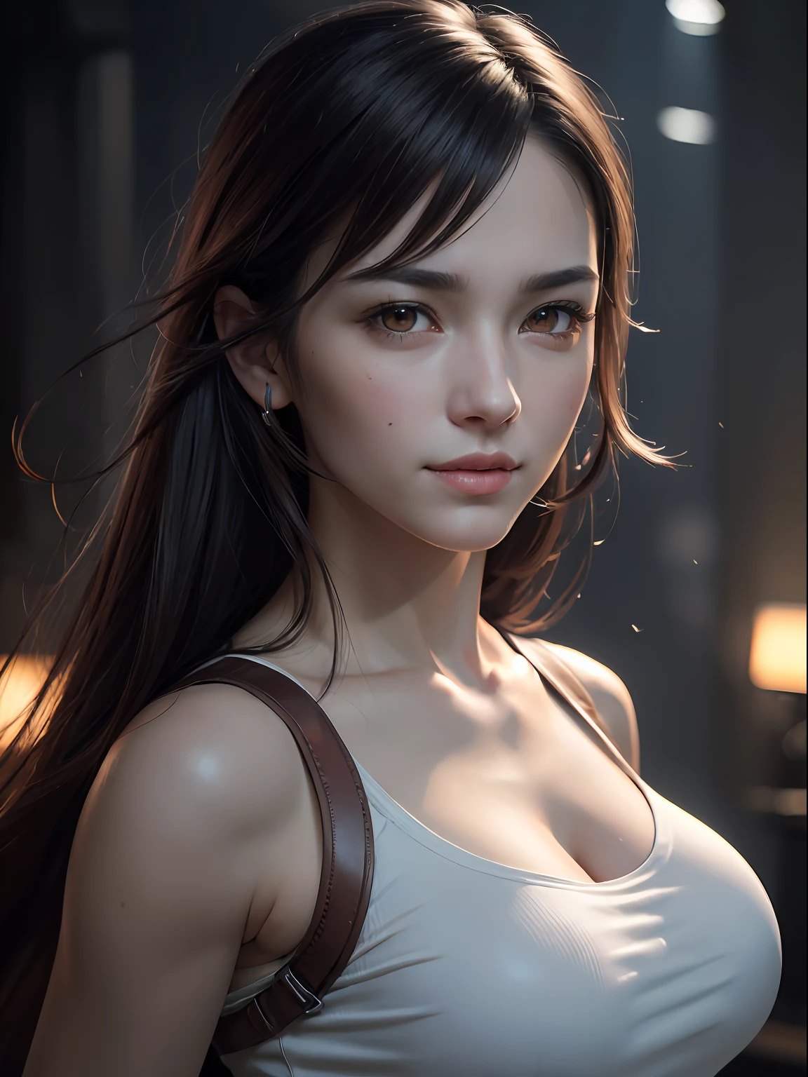 (masterpiece, best quality:1.4), (future days), (close up:1.5), (detailed face:1.5), (detailed eyes:1.5), (1girl:1.2), (solo), (red iris:1.5), (european youth:1), defTifa, white crop top, elbow pad, fingerless gloves, suspenders, looking at viewer, sexy smile, futuristic city at night, beautiful face, highly detailed face, highly detailed eyes, highly detailed skin, skin pores, subsurface scattering, realistic pupils, medium breast, full face blush, full lips, detailed background, sfw, depth of field, volumetric lighting, sharp focus, absurdres, realistic proportions, good anatomy, (realistic, hyperrealistic:1.4), 16k hdr,