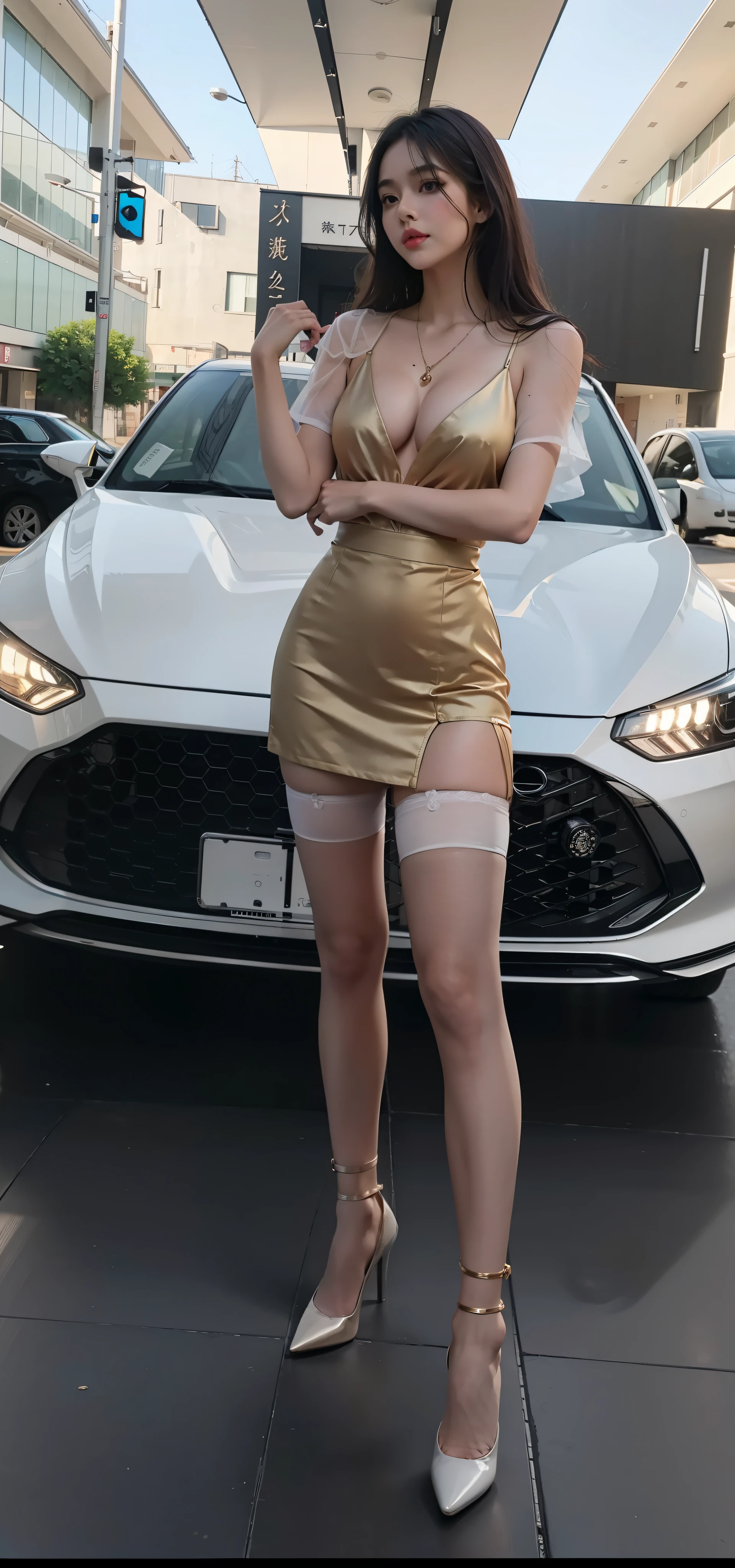 Full body photo of beautiful sexy woman wearing short skirt and sewn stockings,Stands_straight,((独奏)),AS-Adult,high-heels,Craving sexual,medium wind_herself,(best qualtiy,A high resolution,tmasterpiece:1.4),A tall and beautiful woman,Dark brown hair in loose wavy styling,nedium breasts,Wear a pendant,Beautifully rendered details in face and skin textures,Detailed eyes,二重まぶた,Wearing flesh-colored stockings,Flesh-colored stockings,wearing silk stockings,Full-length flesh-colored stockings