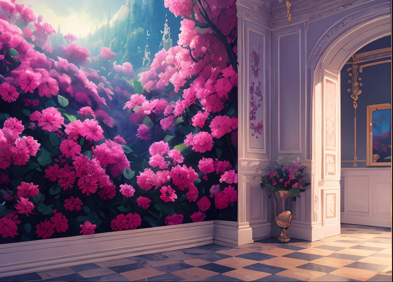 tmasterpiece,Best quality at best,high qulity,Very detailed CG unified 8k,An entire wall is covered with murals,liveroom,inside in room,In the daytime,without humans,suits,scenecy,bokeh,HDR,blooms,color difference,真实感,The is very detailed,Trends on Artstation,Trends on CGSociety, High Detail, art by midjourney, Technologie, comfory,cartoon, warm light, blue