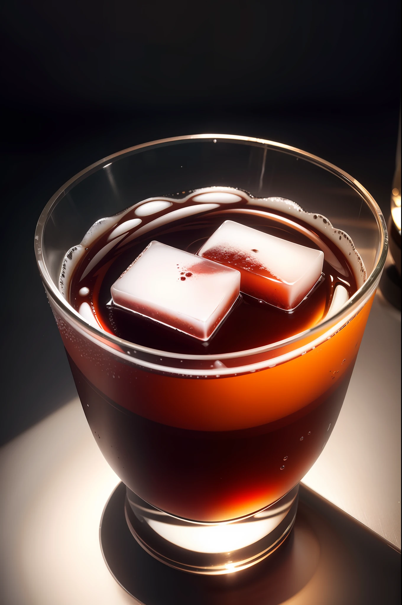 "real photograph, Americano is placed in a glass, ice cubes, white backgrounid"