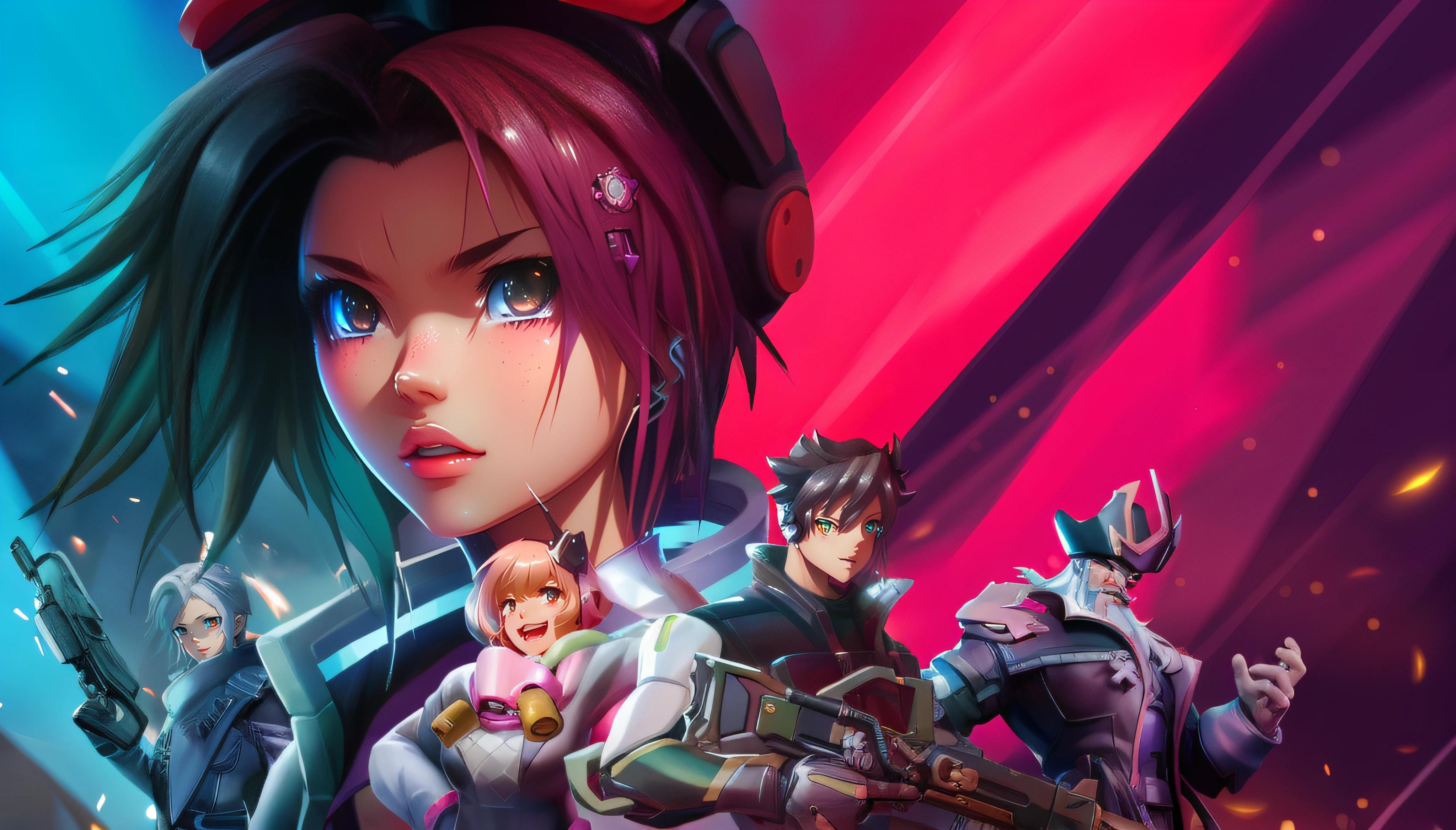 （cyber punk style：1.5），（animemanga girl：1.1），super heroes，cute big breasts，The beautiful，（Japanese anime）