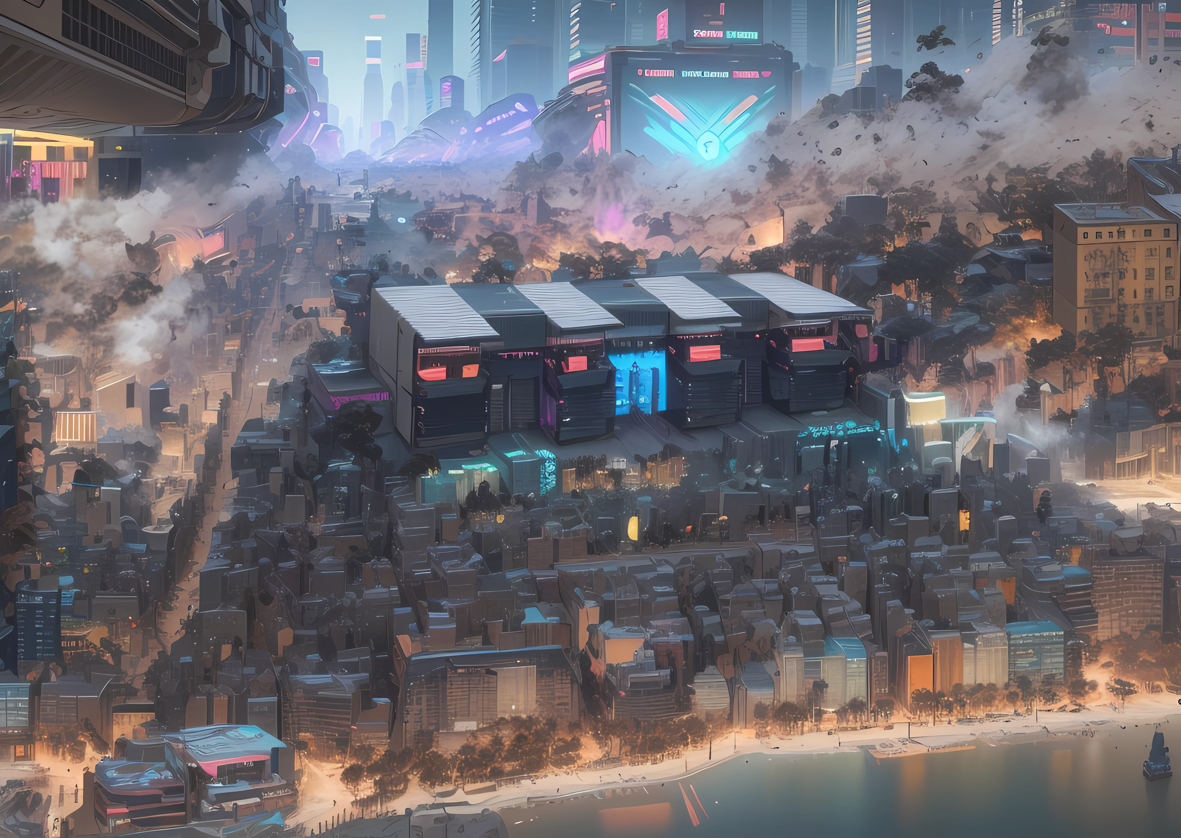 ((Best quality)), ((masterpiece)), (highly detailed:1.3), 3D,detailed street scene of a neon lit (cyberpunk:1.4) mega city, towering buildings,detailed shops,futuristic technology,HDR (High Dynamic Range),Ray Tracing,NVIDIA RTX,Super-Resolution,Unreal 5,Subsurface scattering,PBR Texturing,Post-processing,Anisotropic Filtering,Depth-of-field,Maximum clarity and sharpness,Multi-layered textures,Albedo and Specular maps,Surface shading,Accurate simulation of light-material interaction,Perfect proportions,Octane Render,Two-tone lighting,Low ISO,White balance,Rule of thirds,8K RAW,