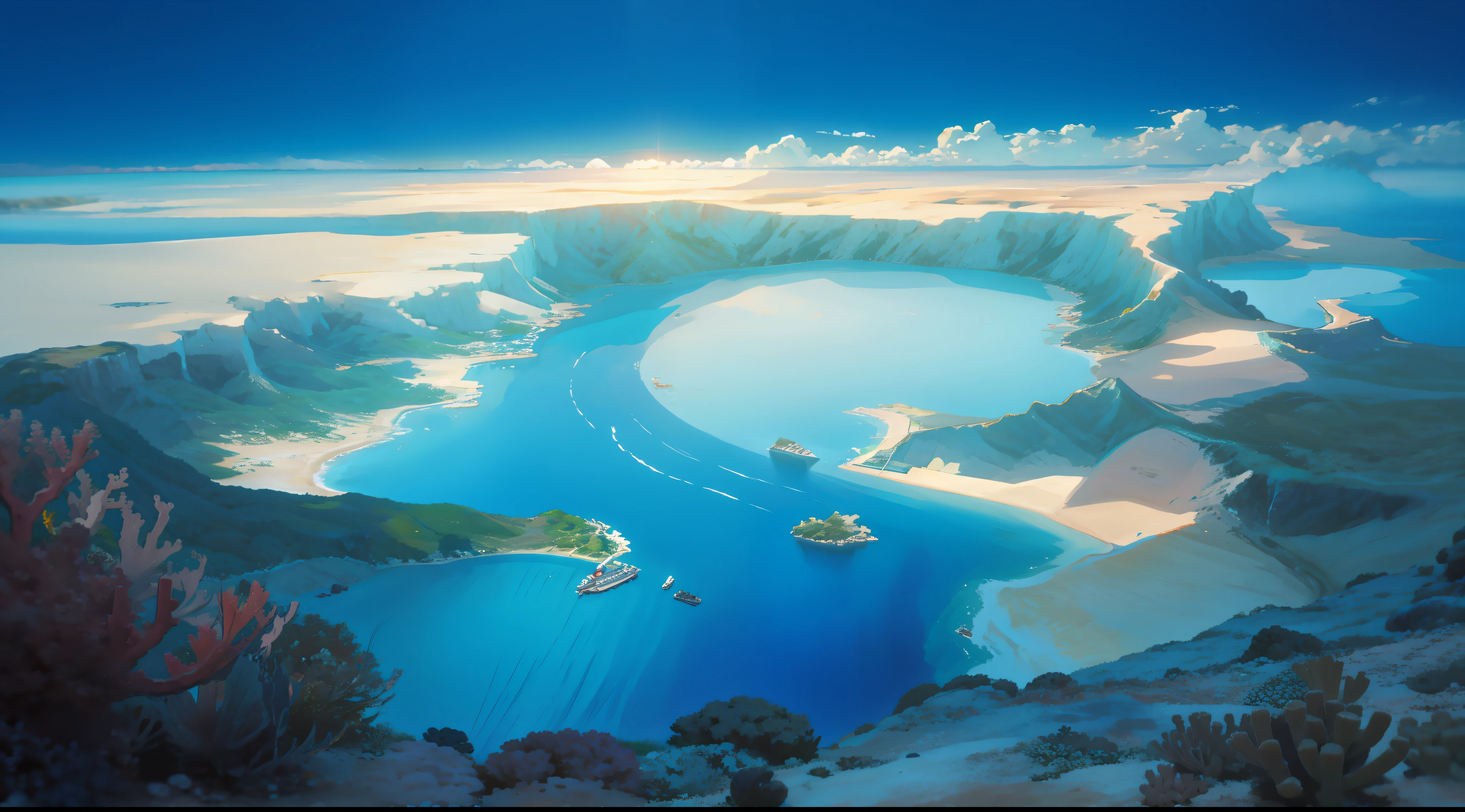 ocean floor,under the water,dive,The colors are bright,The photo shows a large area of underwater seawater,The vista is coral