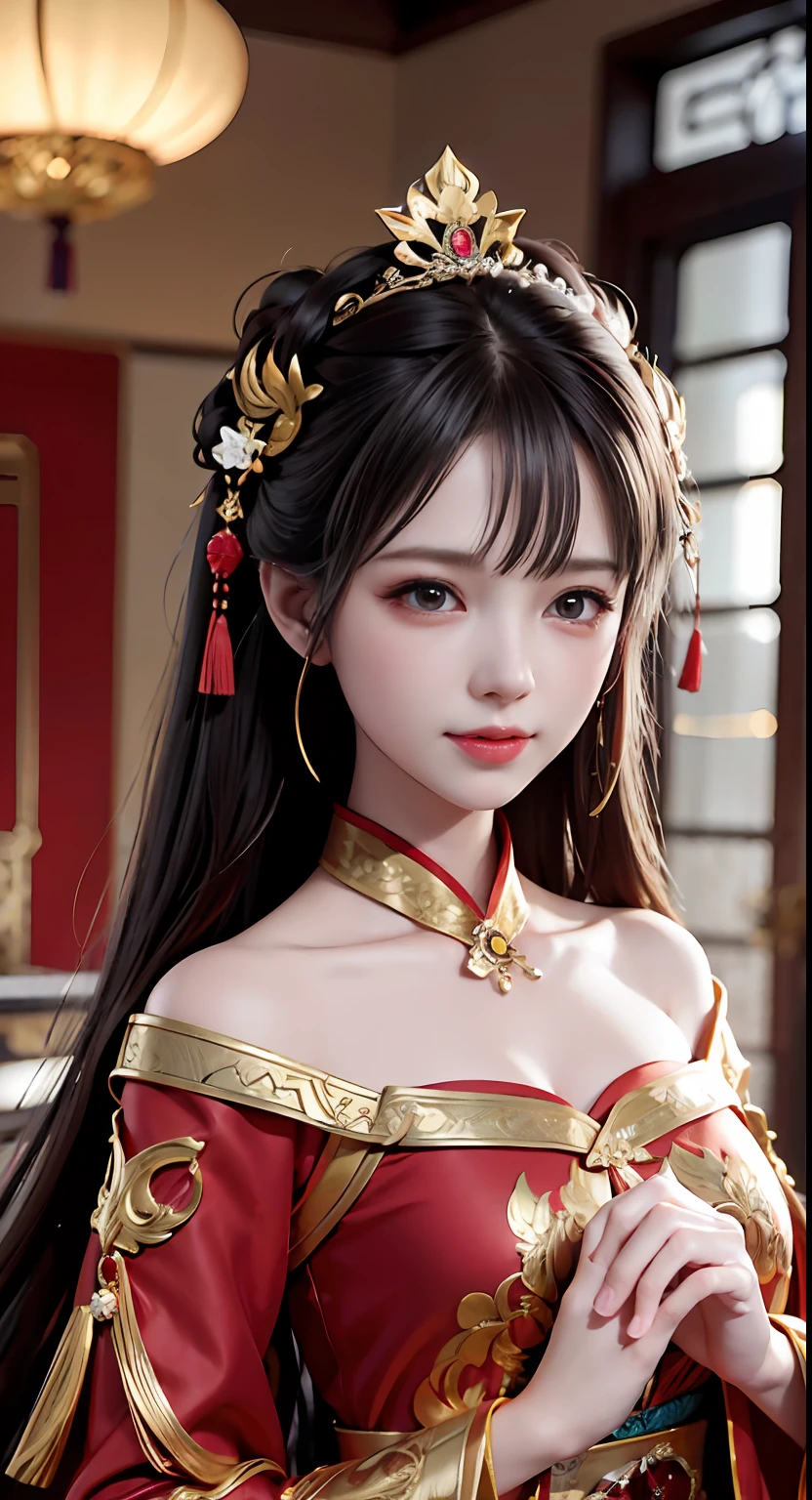 Portrait of Figures, Ancient China, Oriental Women, Tang Style, Double Happiness Background, Wedding Room, Cave Room, Costume Bride, Red Wedding Dress, Red Han Dress, Phoenix Crown Xia Curtain, Hair Coiled, Full of Pearls, Flower Dan Between Eyebrows, Red Candle, Candlelight Illuminates the Room, Best Quality, Original, Very Detailed Masterpiece, Very Detailed CG, Delicate Face, Divinity, Masterpiece, Delicate Face, Smile, 4K Picture Quality, Girl, Hanfu, Black Hair, Bun, Hair Ornament, Jewelry, Exquisite Face, Red clothes, golden patterns, phoenix crown curtain, red wedding dress, newlyweds, festive, delicate skin, soft light effects, delicate and smooth hair, exquisite details, eye highlights, fair skin, fine portrayal, extreme details, cinematic picture quality, charming, thin, cute, slender, well-behaved, shy, black eyes, indoor, candlelight, romantic, warm, (crying: 1.5), (crying)))), (((tears))), tsurime, makeup, sad, depressed, sulking, sobbing, lonely, disappointed, crying, tearing up, tears, tears, tears, tears, Surrealism, ray tracing, UHD, high details, super detail, highres, 8k, high quality, high details, textured skin, ccurate, anatomically correct, best quality, highres, high quality, textured skin, high details, anatomically correct, super detail, anatomically correct, anatomically correct