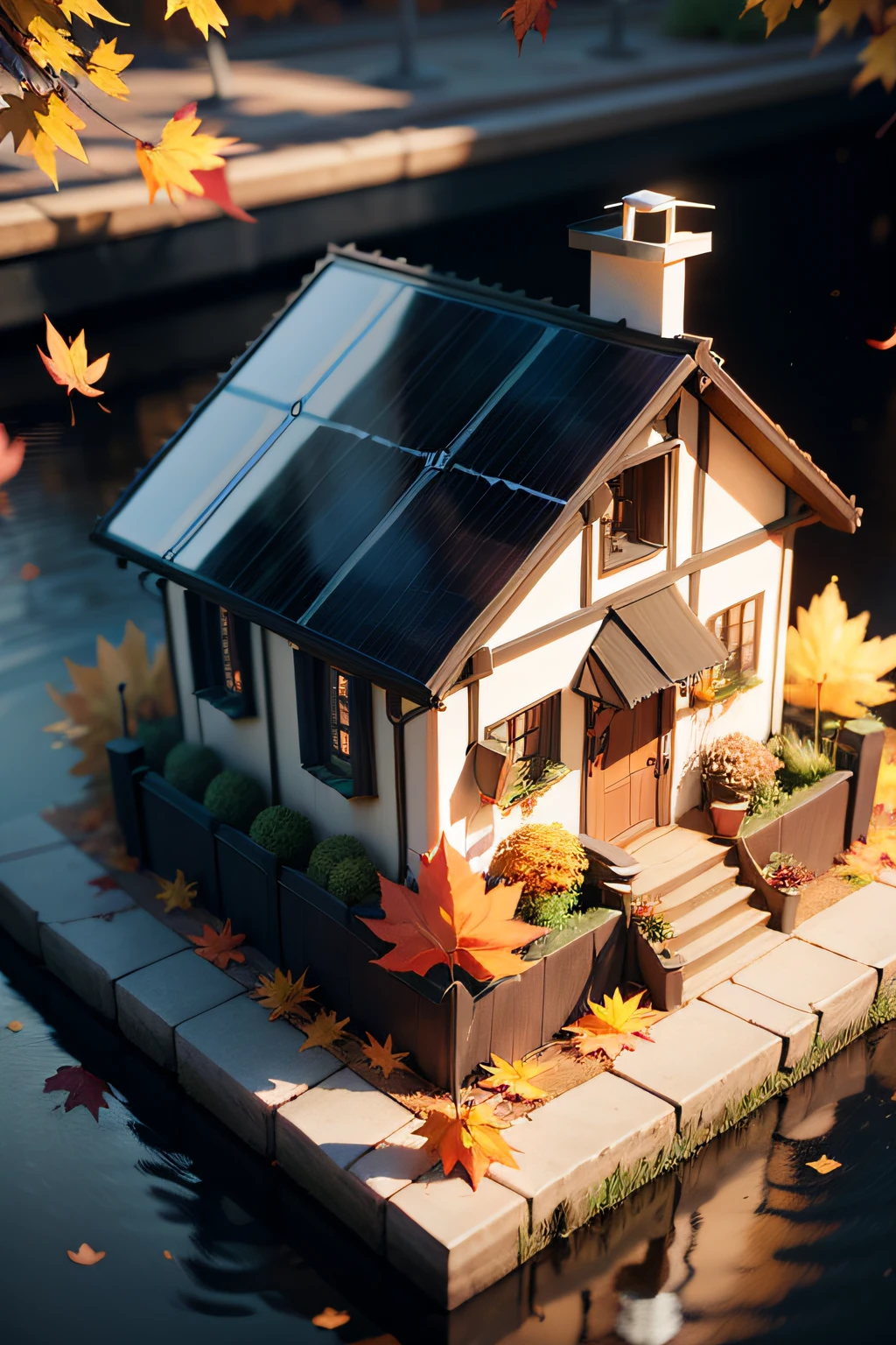 Photovoltaic power station，3D,C4D，Model diagram，Floating model，fall leaves，high high quality，Best resolution，Blind box model --auto
