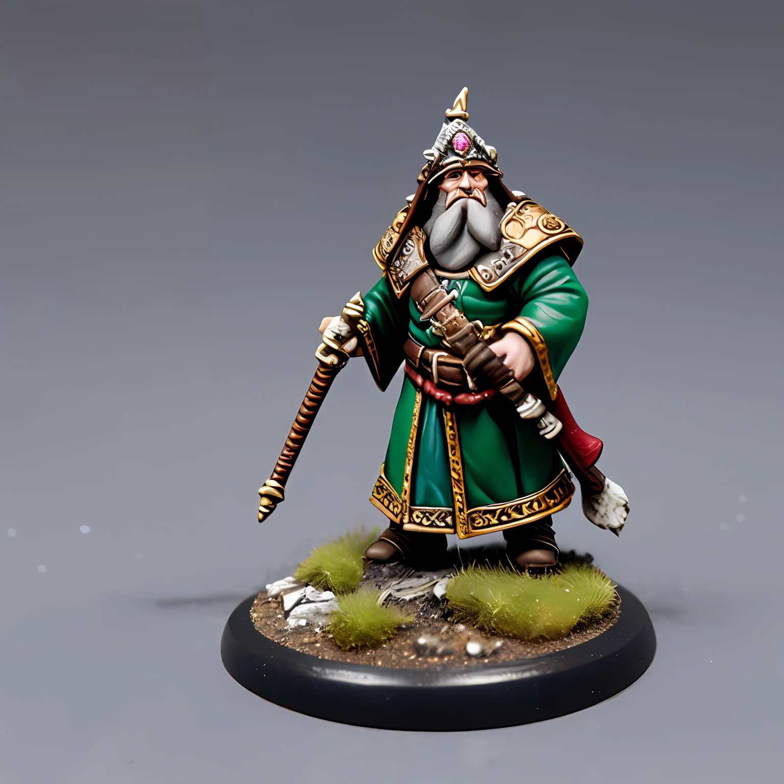Ttrpg miniature on a base of a dwarf with white background
