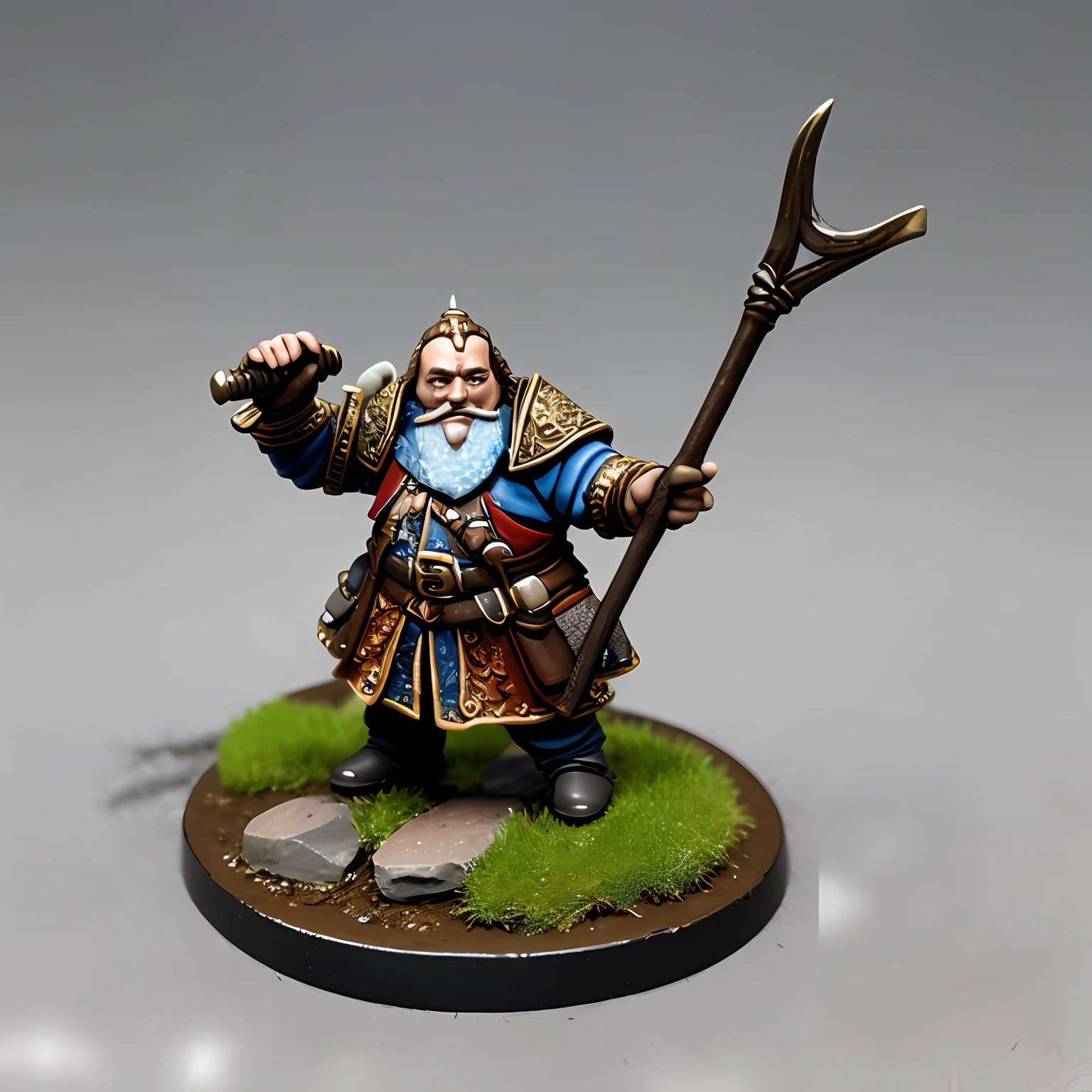 Ttrpg miniature on a base of a dwarf with white background