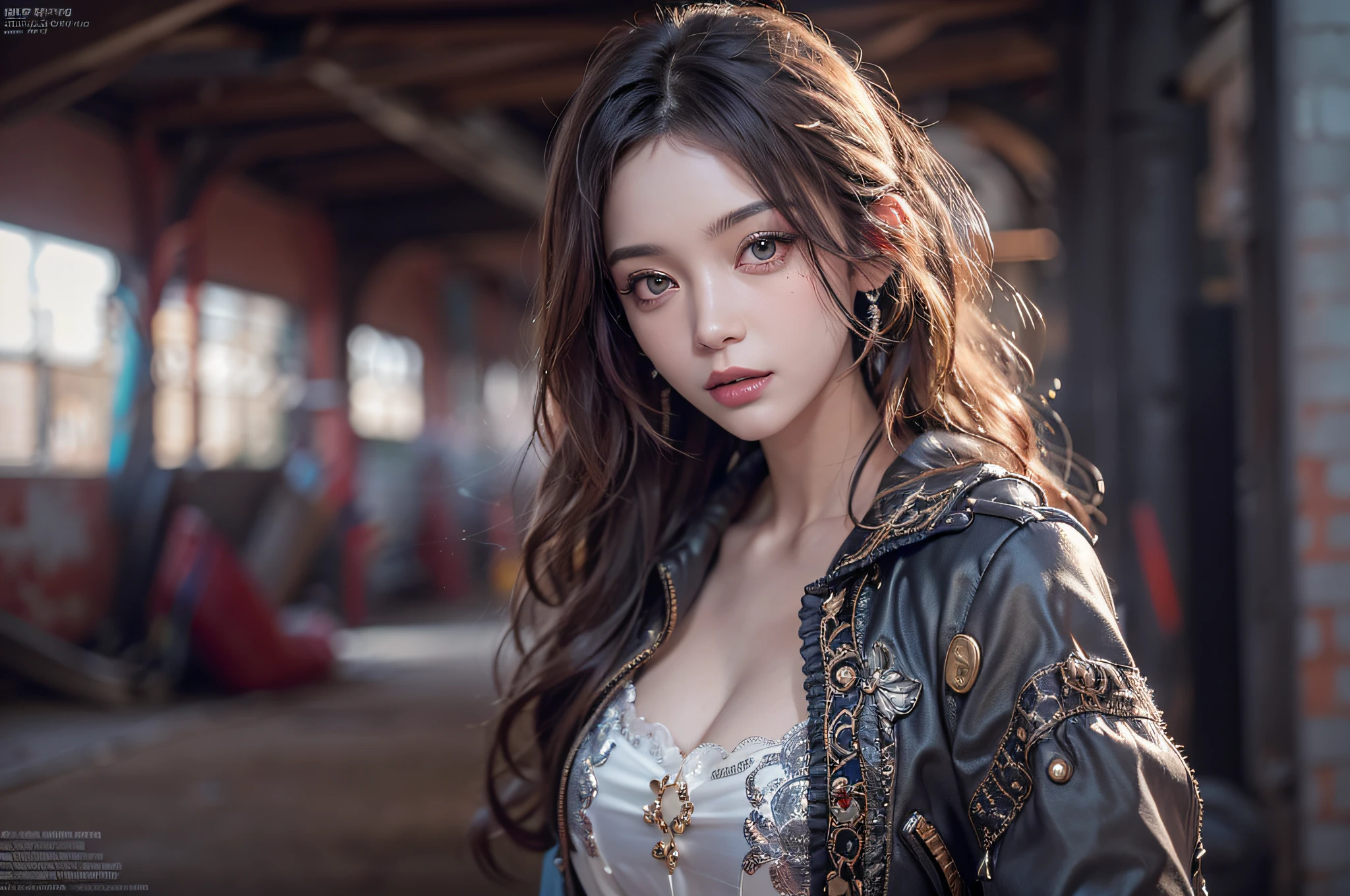 (1girl:1.3), solo, (((extremely detailed face))),(((extremely detailed eyes and face))),beautiful detailed eyes,body-parts__, official art, unified 8k wallpaper, super detailed, beautiful and aesthetic, beautiful, masterpiece, best quality, raw, masterpiece, super fine photo, best quality, super high resolution, photorealistic realism, sunlight, full body portrait, amazing beauty, dynamic pose, delicate face, vibrant eyes, (from the front), she is wearing a super aesthetic outfit, red and black color scheme, ulzzang girl, very detailed abandoned warehouse background, Detailed face, detailed complex busy background, messy, gorgeous, milky white, highly detailed skin, realistic skin details, visible pores, sharp focus, volumetric fog, 8k uhd, DSLR, high quality, film grain, fair skin, photo realism