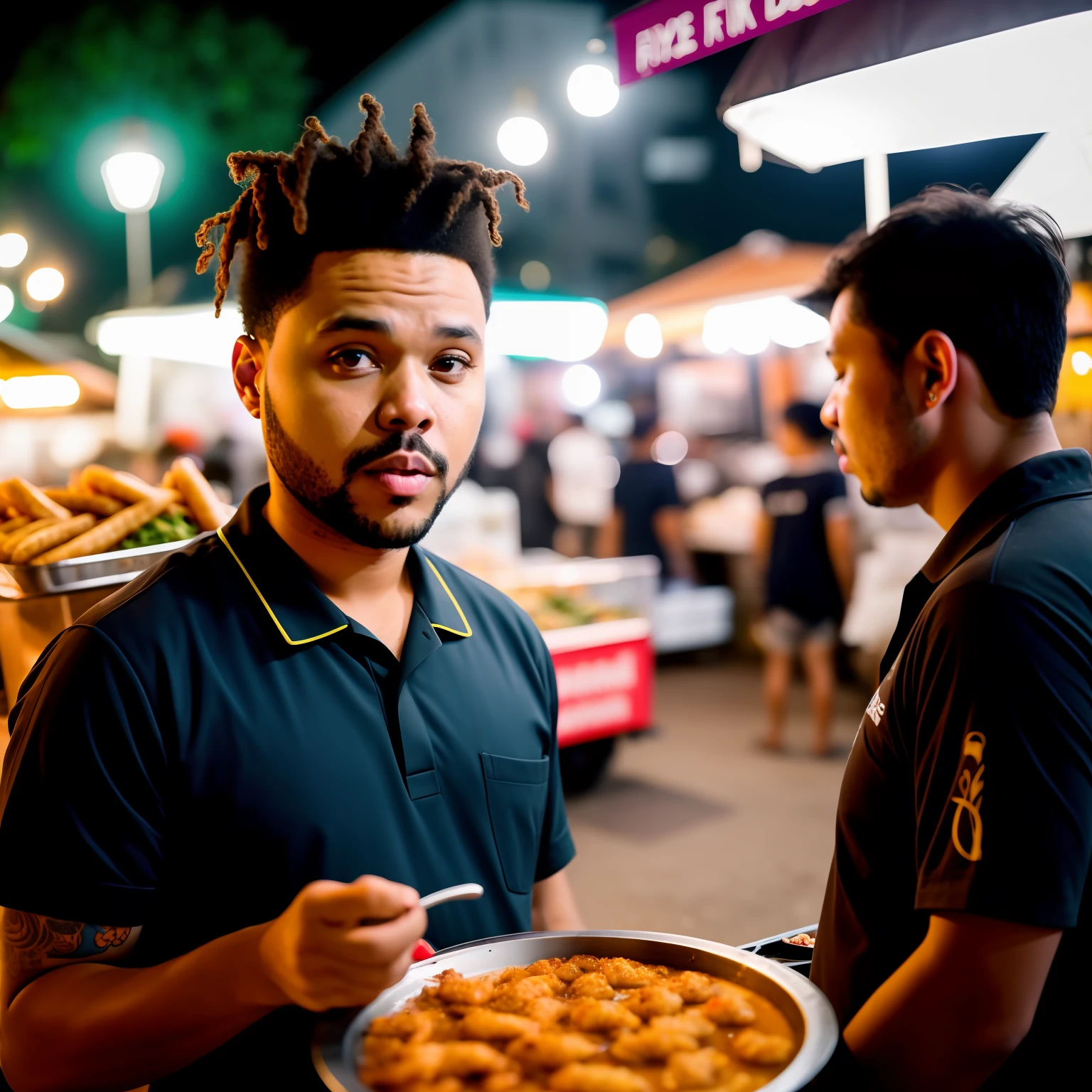 Hyper-realistic, the
Weeknd selfie selling street food at night time in Cambodia shop Fujifilm XT3 35mm lens f/1.8, vivid color, --v 5.2 --q 2 --ar 16:9