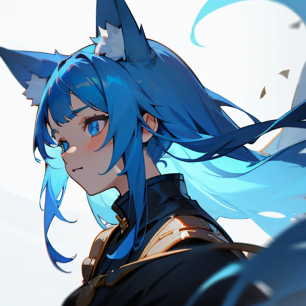 16k,head portrait，Q version，Ancient wind，Good face，A girl with blue eyes，blue hairs，Decorate fox tail with fox ears。