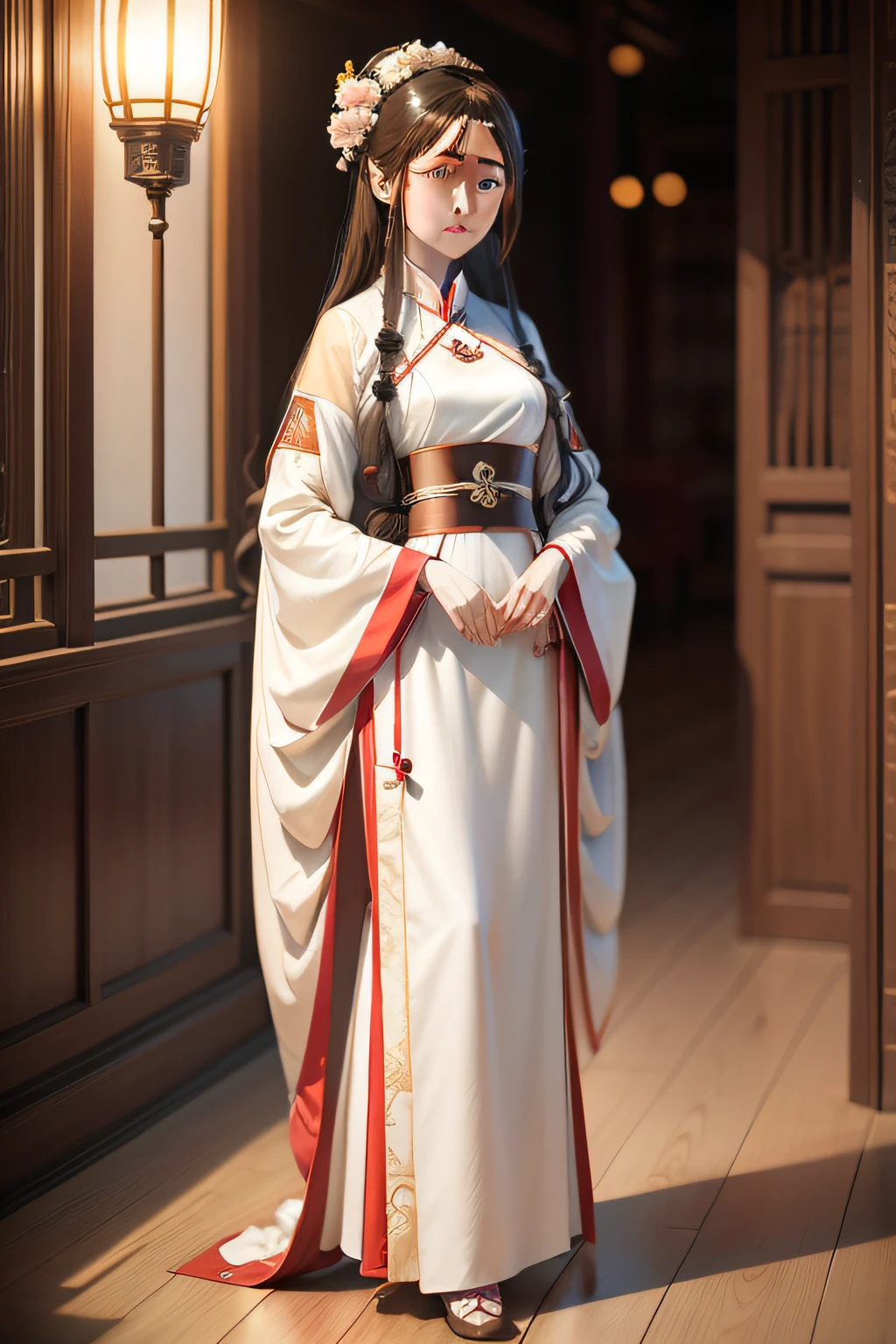 Classical girl，Hanfu，long whitr hair，Ladylike