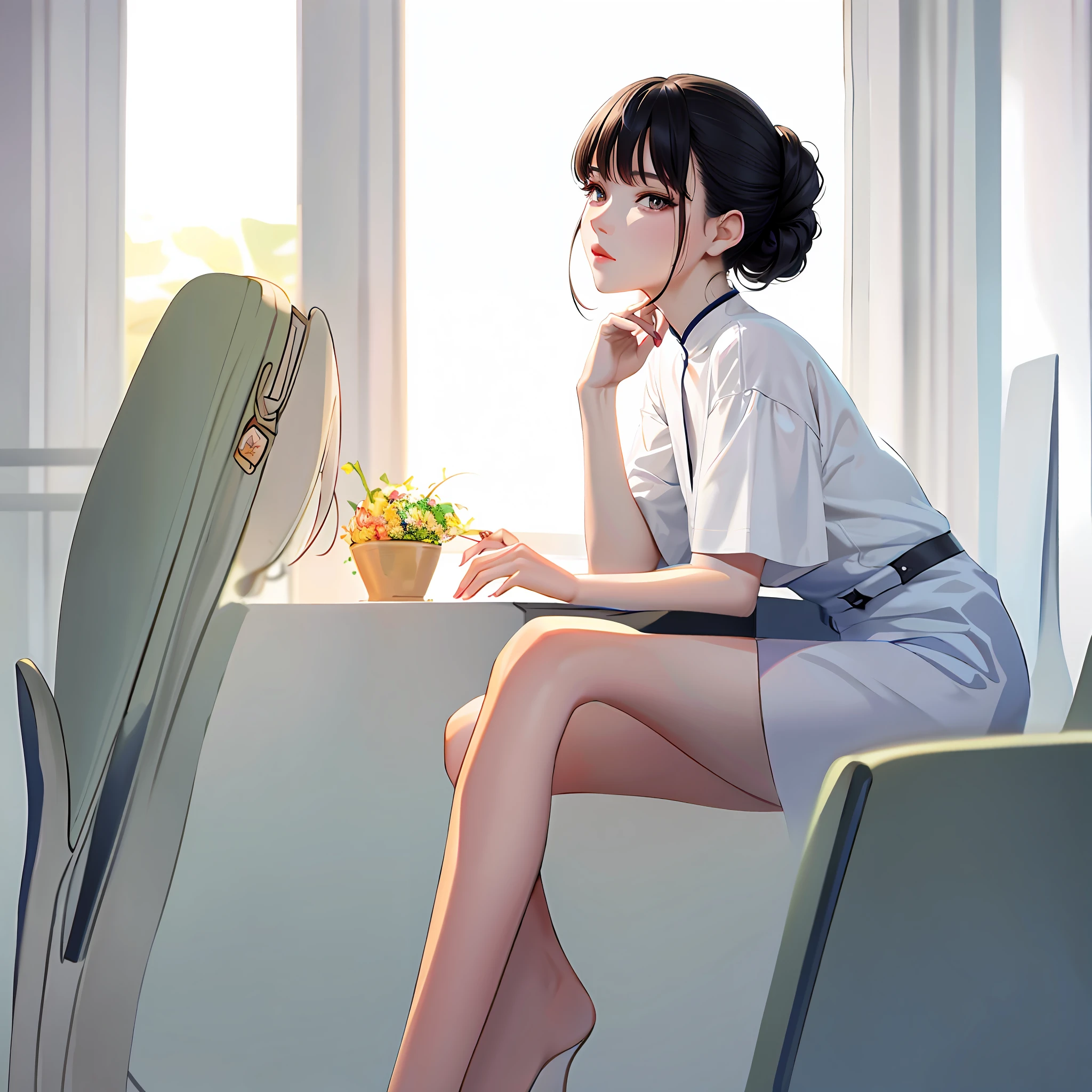 Anime girl with black hair and bangs sitting on table, a beautiful anime portrait, Digital anime illustration, Anime style portrait, portrait anime girl, detailed portrait of an anime girl, Anime girl portrait, Cute anime girl portrait, anime girl portrait profile, Portrait of an anime girl, anime portrait, 🤤 girl portrait, anime girl profile, cute portrait, Anime style illustration