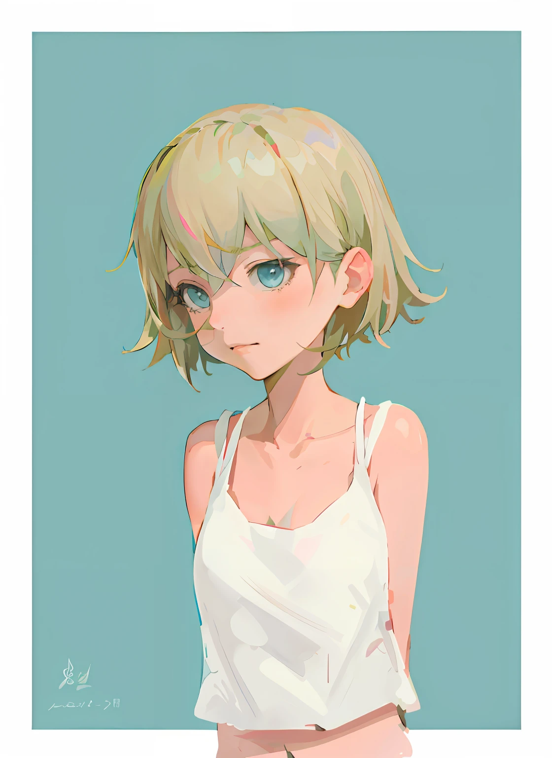 Anime girl with blonde hair and blue eyes in a white vest, flat anime style shading, Anime style portrait, made with anime painter studio, drawn in anime painter studio, anime style character, semirealistic anime style, clean and meticulous anime style, in an anime style, Soft anime illustration, portrait of cute anime girl, anime portrait, Anime style illustration, Anime Stylization