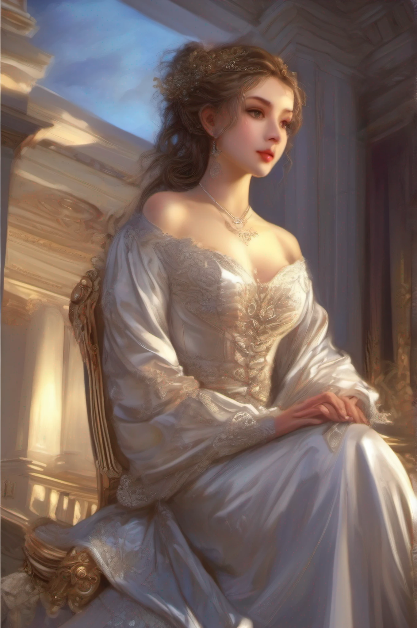 neo-classical，offcial art，1girl，The is very detailed，dynamic angle，tmasterpiece，best qualtiy，romanticism lain，evening formal robes