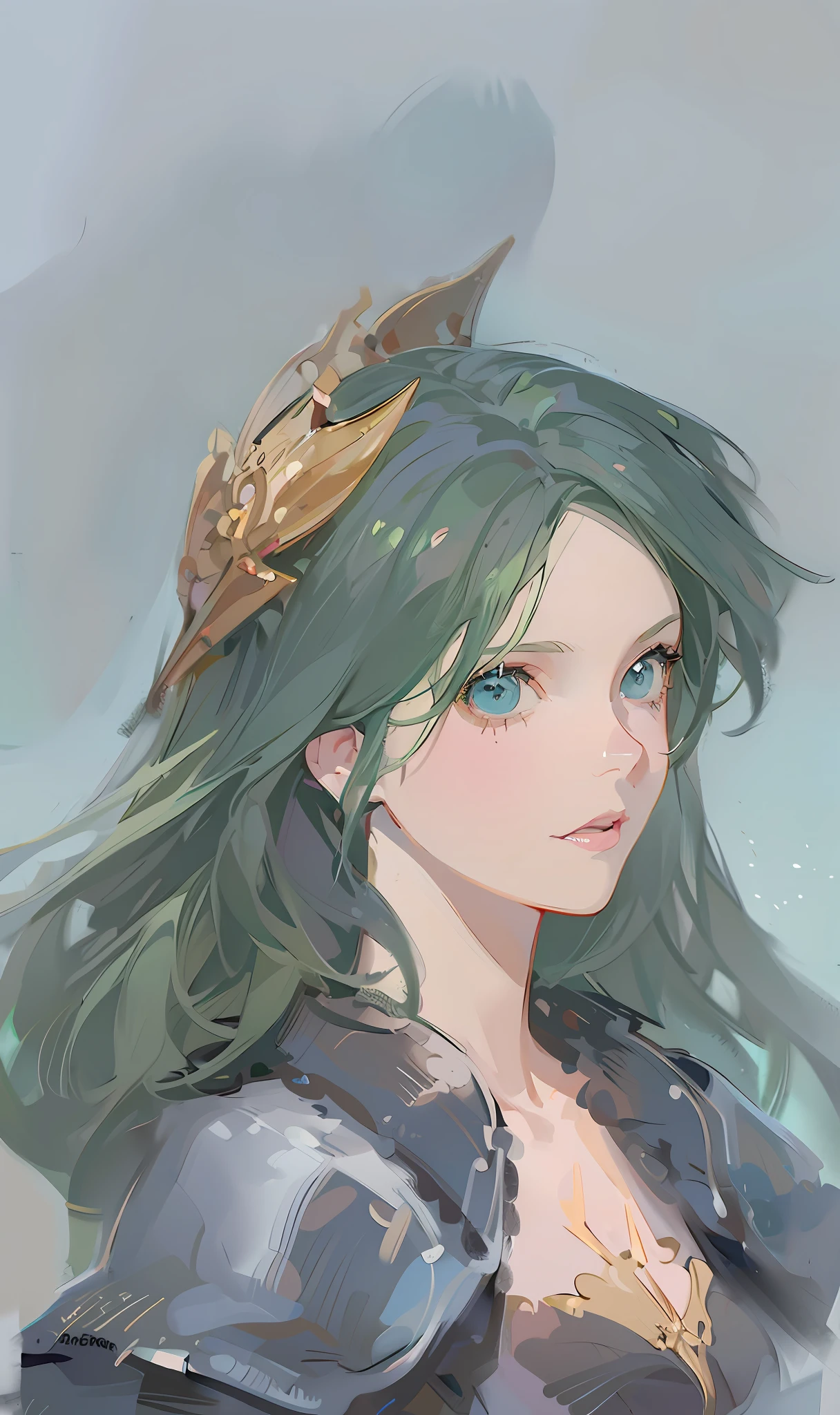 Close up of a woman with green hair and a golden crown, drawn in anime painter studio, artgerm portrait, made with anime painter studio, DND portrait, portrait dnd, the dragon girl portrait, Portrait Chevaliers du Zodiaque Fille, detailed portrait of an anime girl, painted character portrait, closeup character portrait, anime portrait, Art germ. High detail
