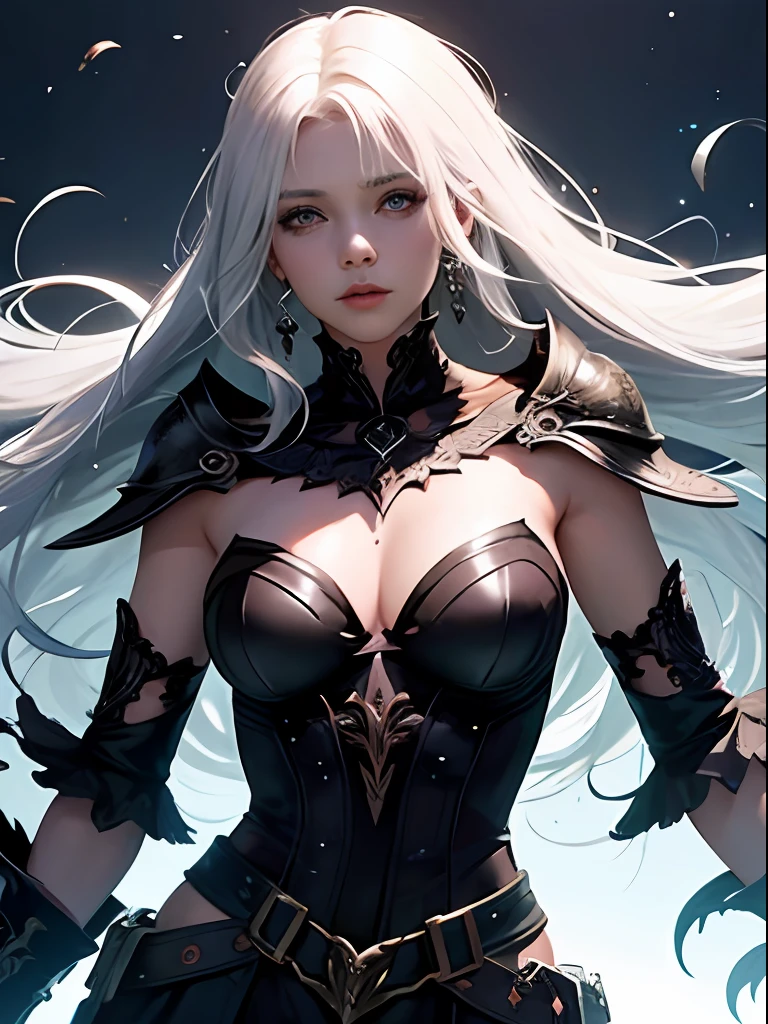 fantasy girl, best face beautiful, dark dress, white hair