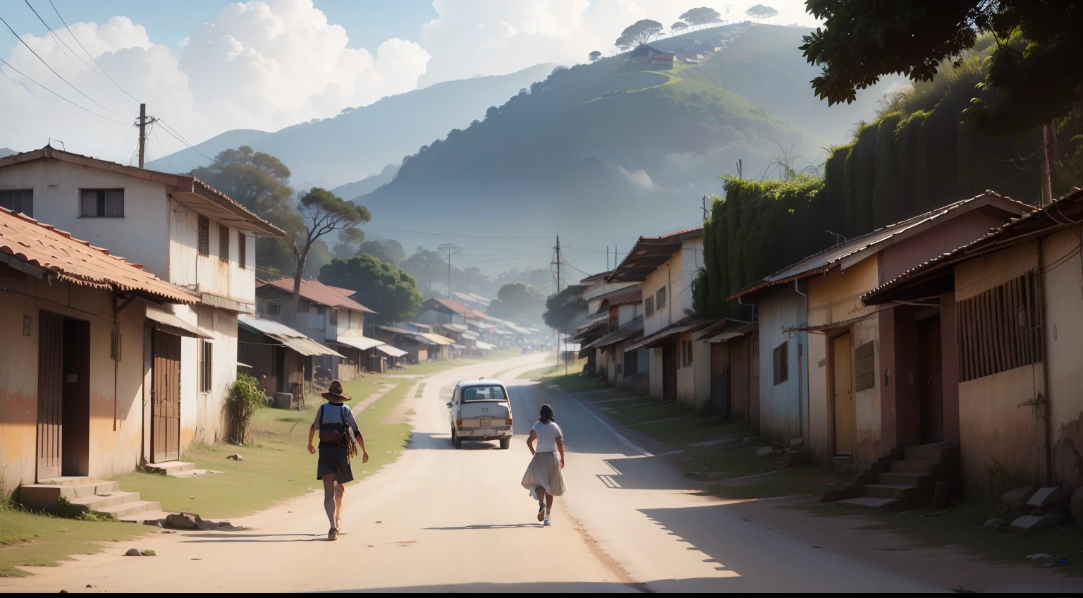 antiga aldeia pobre , com pessoas andando