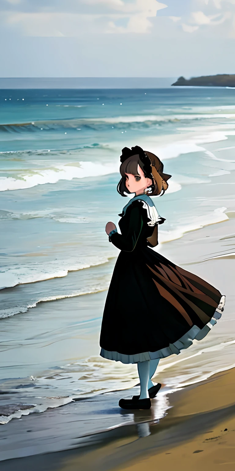 Wearing Lolita clothes by the sea
