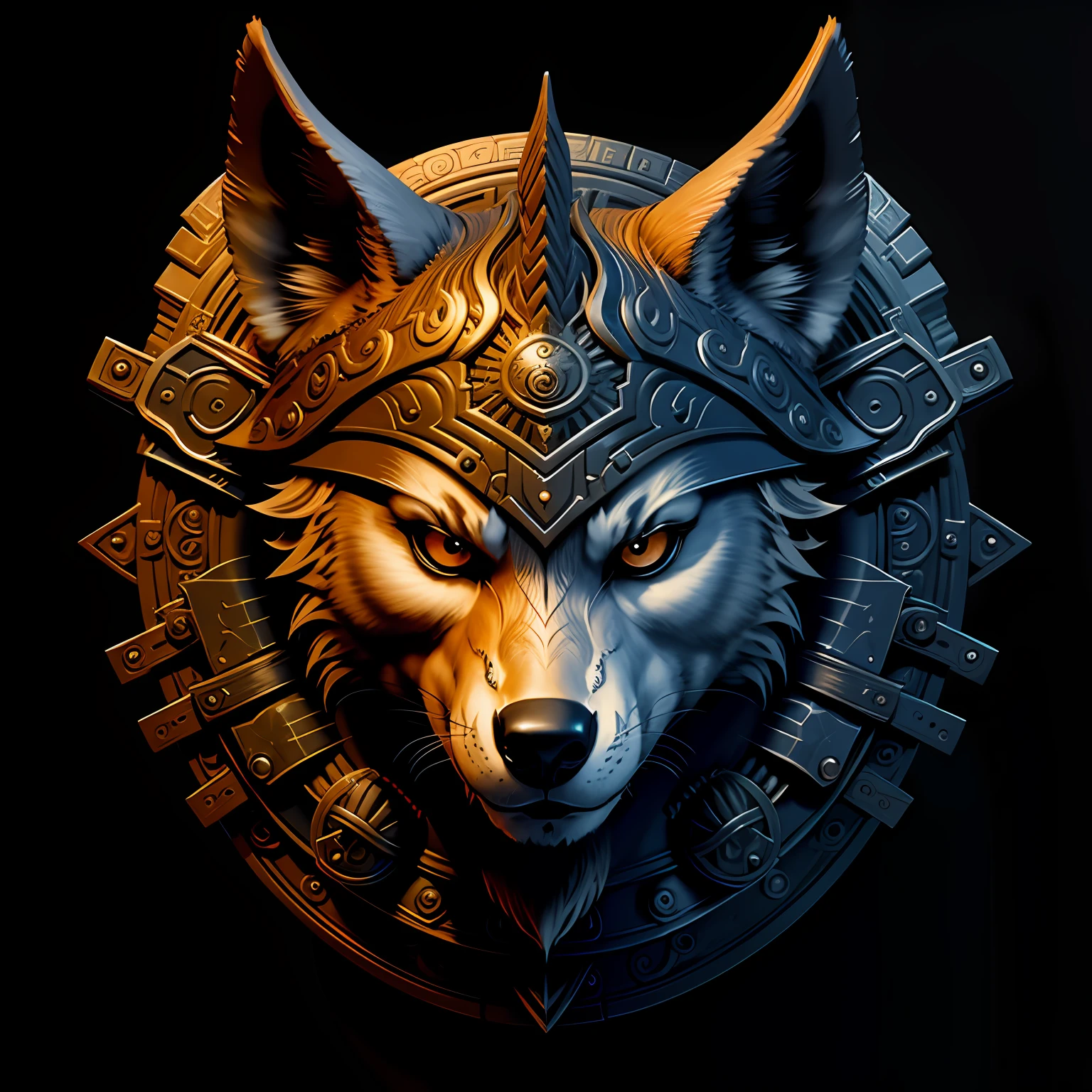 A wolf of a shield with lobes in front of a black background