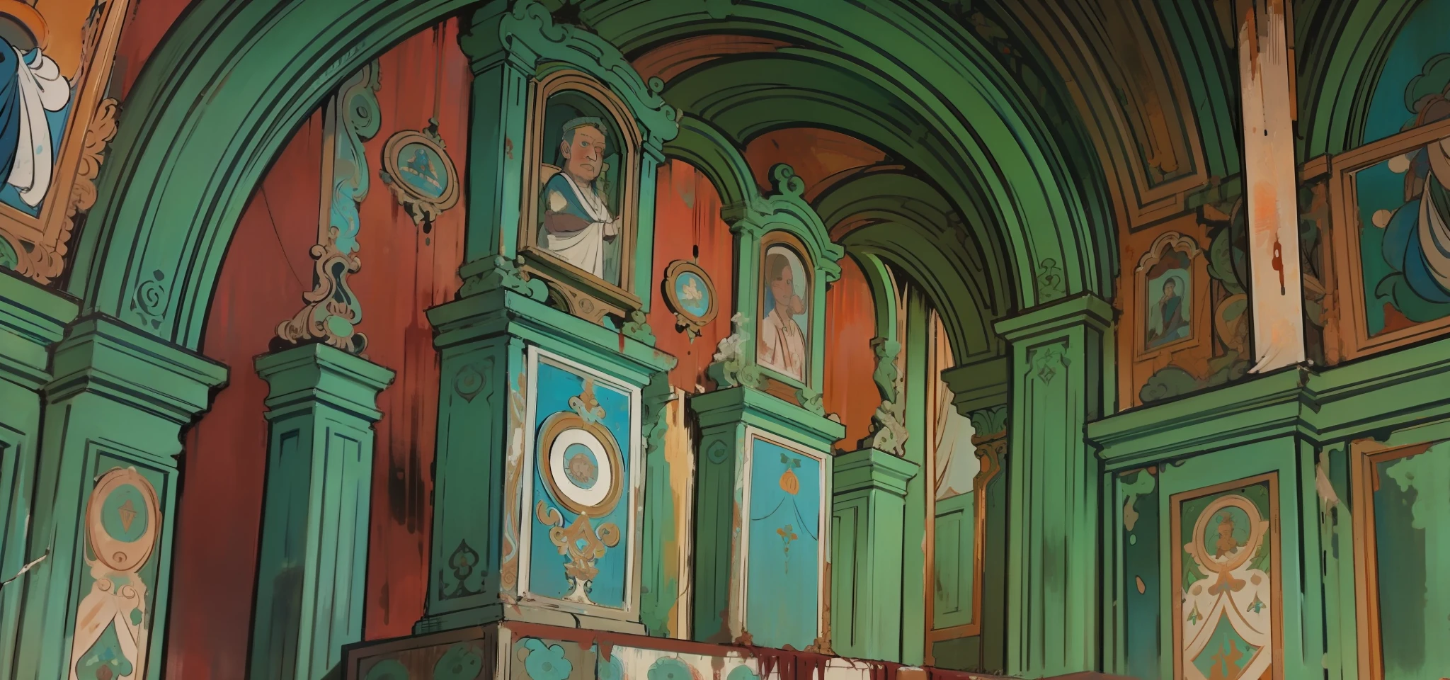 Quaint frescoes,blood-stained,Rusted walls,Breakage,Ancient wars are recorded