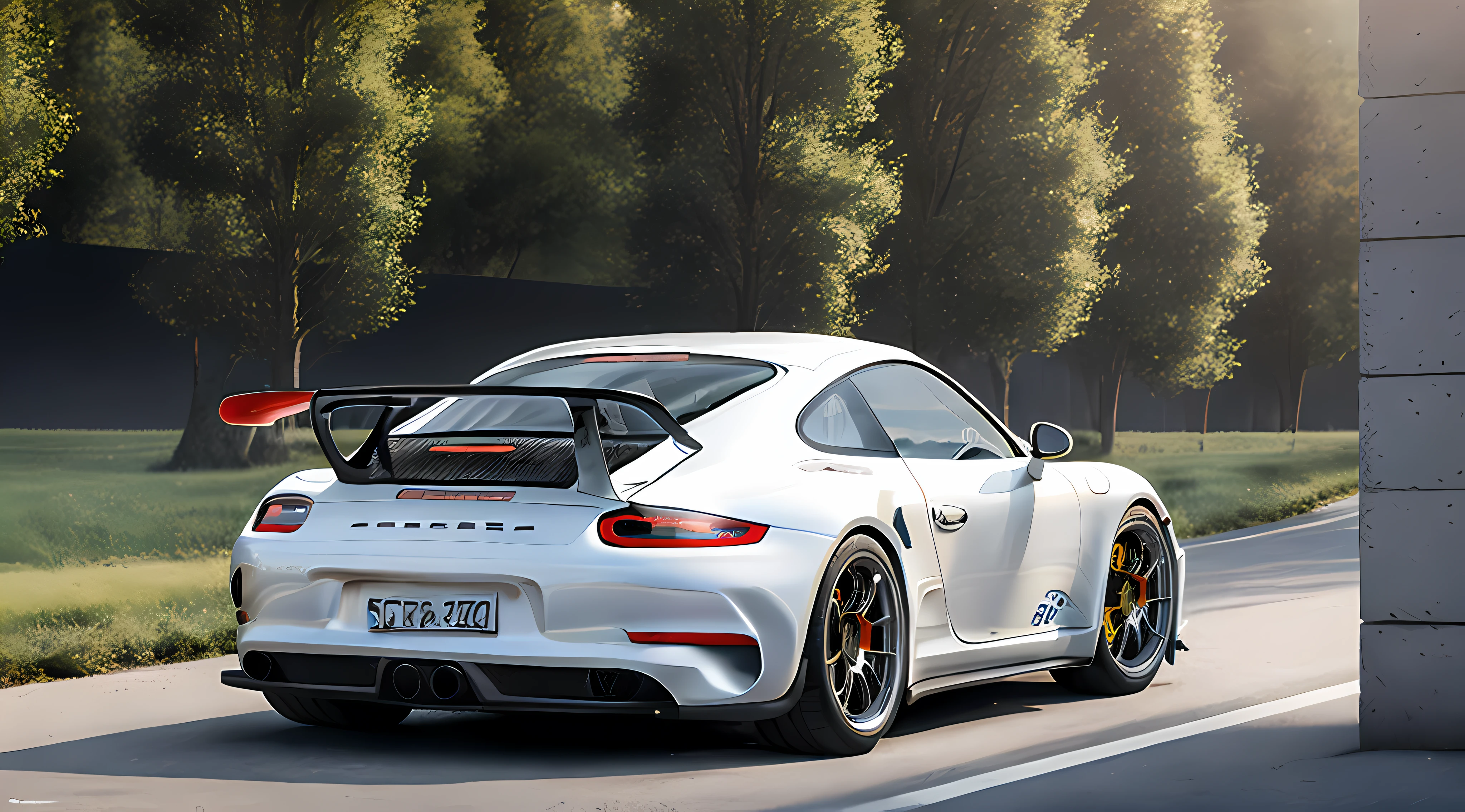 arafed white porsche sports car driving down a road near a building, porsche rsr, porsche, porsche 9 1 1, porsche 911, porche, porsche 911 in the future engine, cgi rendering, cgi render, automotive photography, high quality rendering, sportcar, cg rendering, desktop background, digitally painted, perfect render, hyper realistic ”