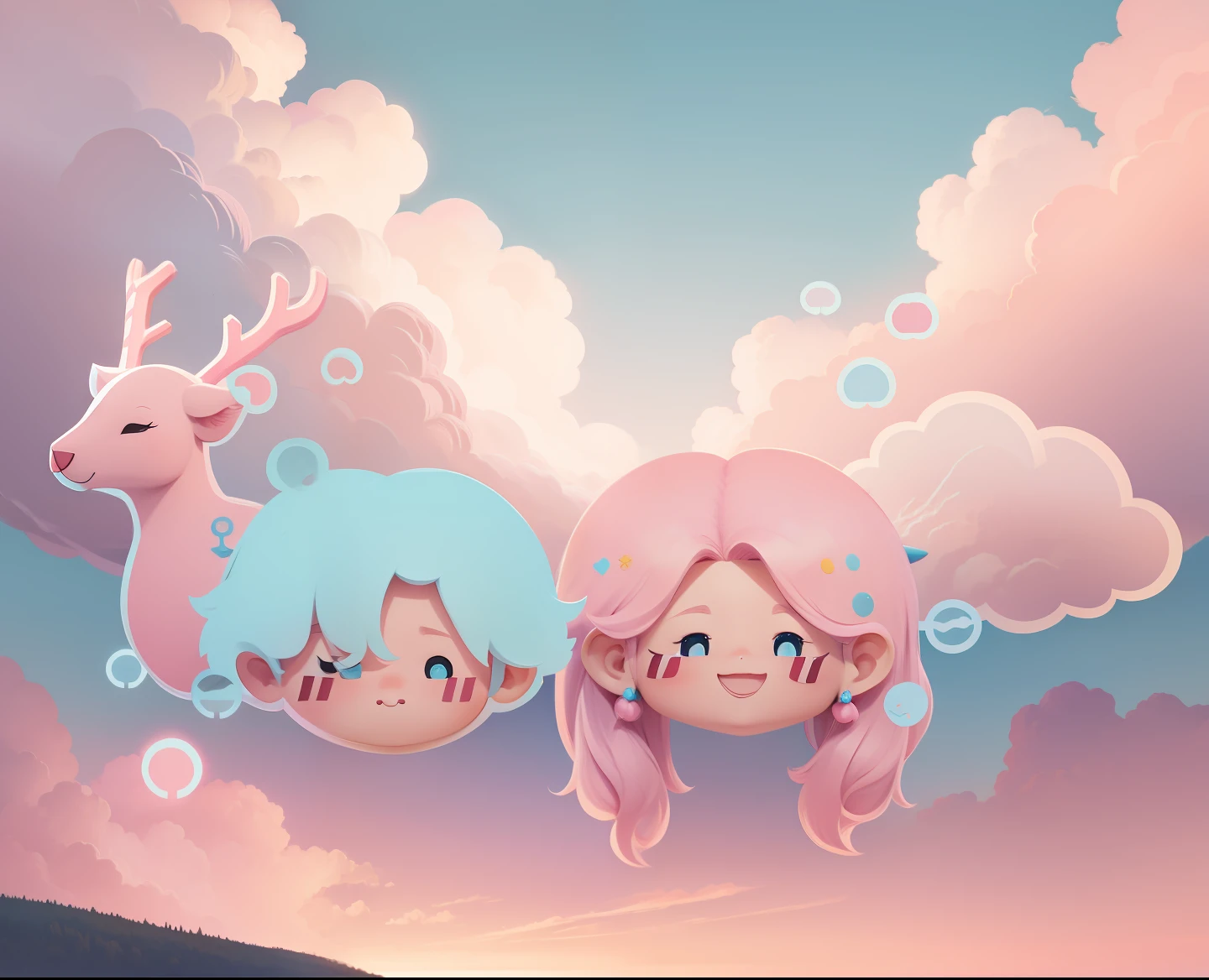 Pink clouds with sky-blue antlers