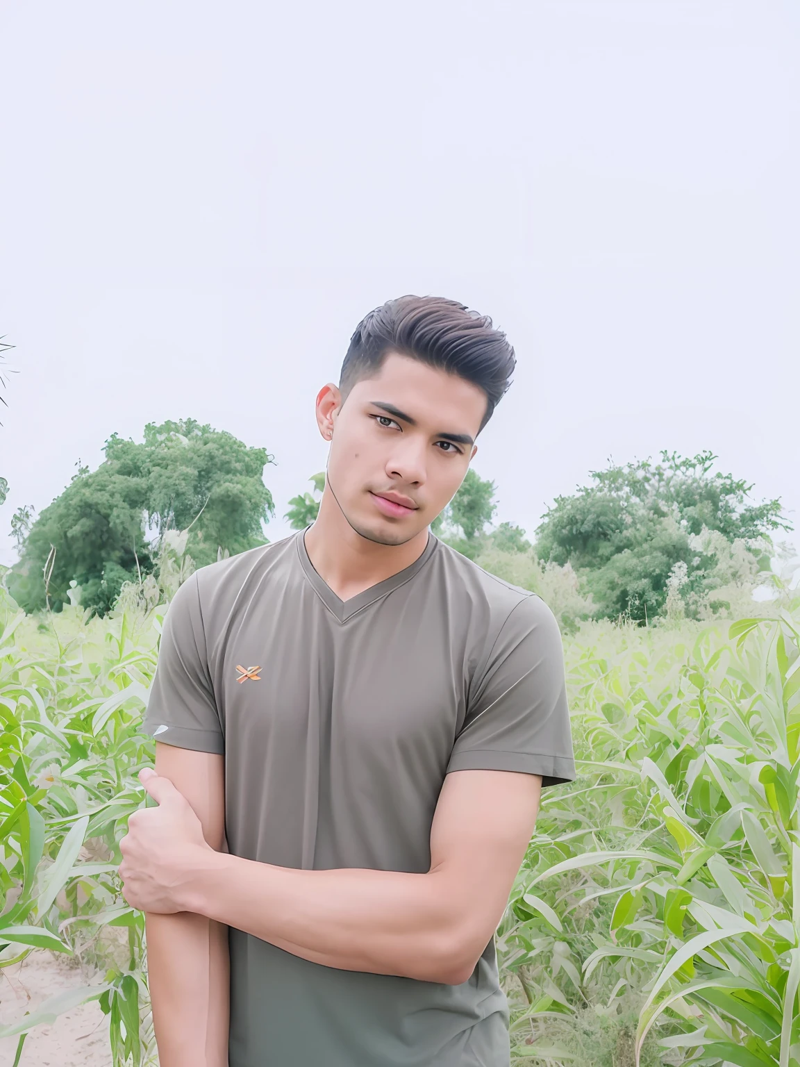 RAW photo, a (potrait:1.2) of a very handsome man, (high detailed skin:1.2), 8k uhd, dslr, soft lighting, high quality, film grain, Fujifilm XT3