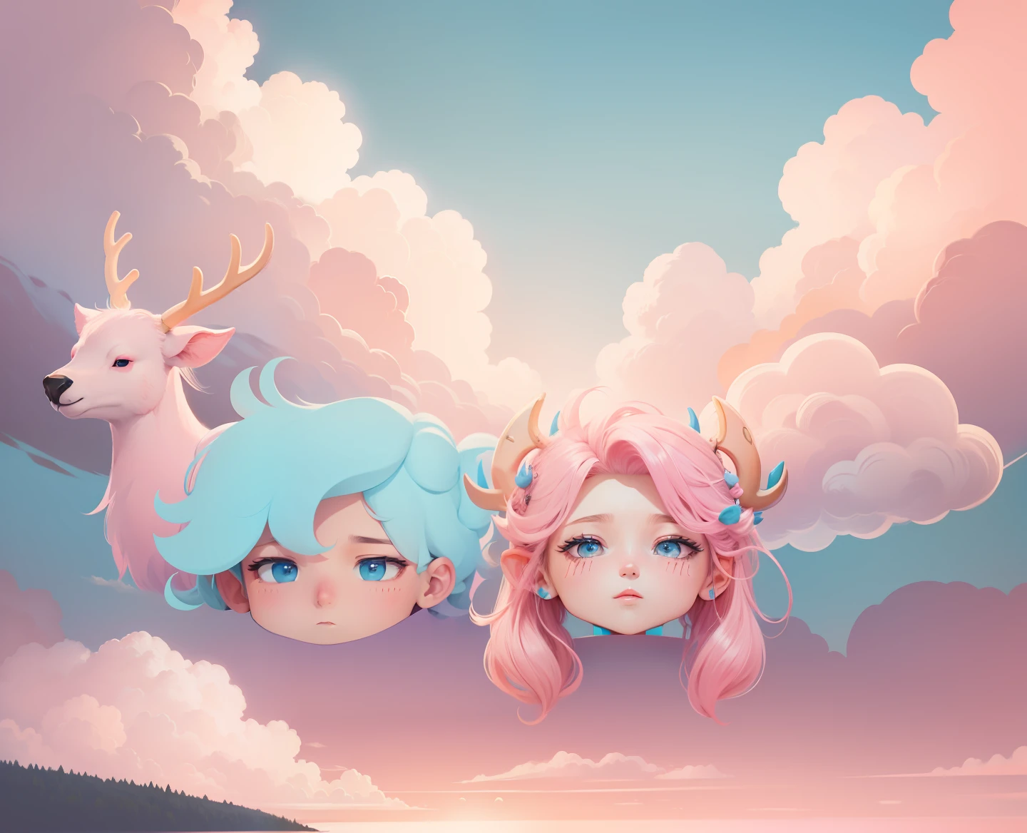 Pink clouds with sky-blue antlers