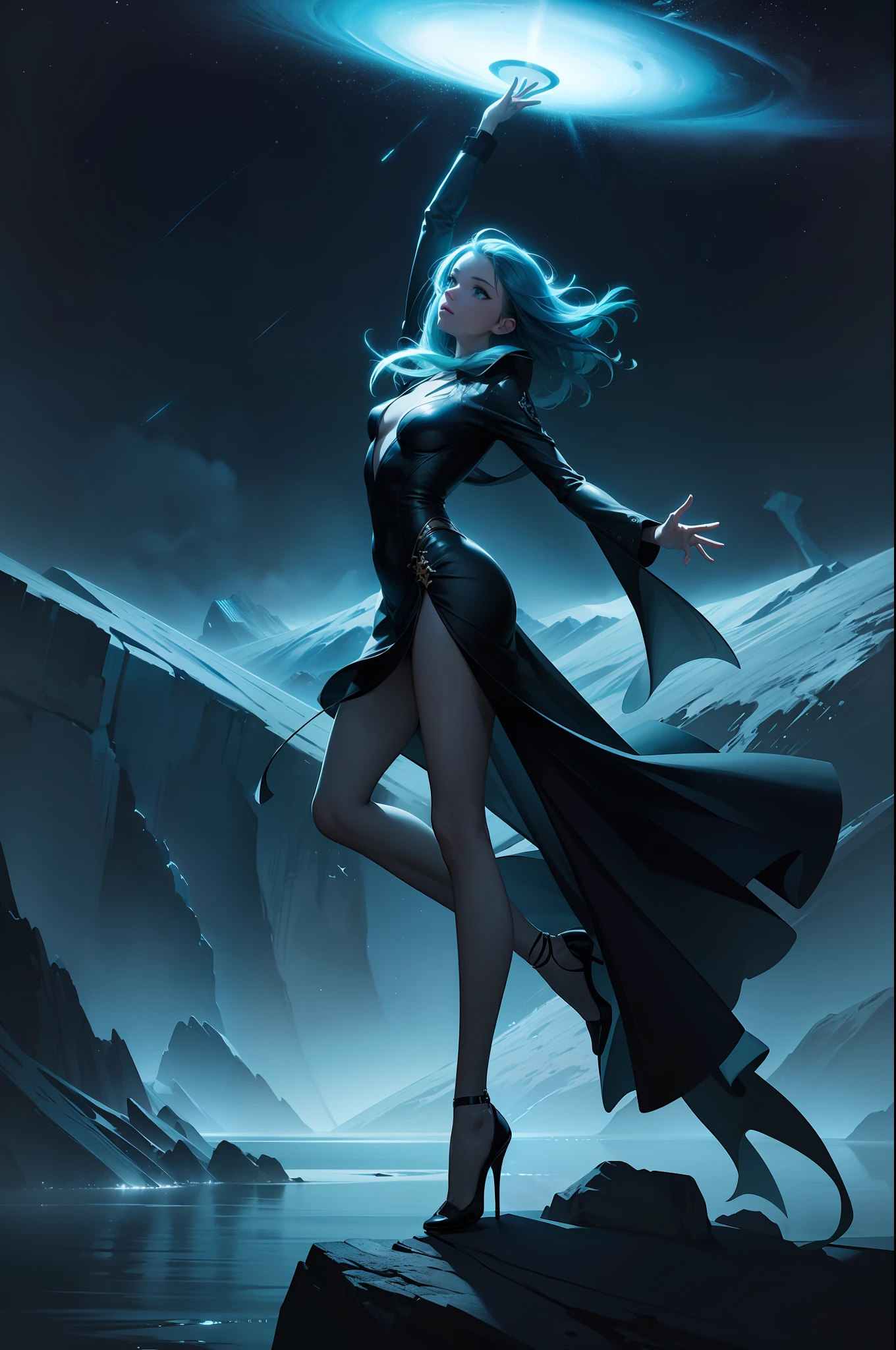 (Subject), (Action), (Context), (Environment), (Lightning), (Artist), (Style), (Medium), (Type), (Color Scheme), (Computer Graphics), (Quality),Create a stunning and mind-bending artwork featuring a person gracefully dancing in an alien planet's pond. The scene should be set underwater at night, with the sky adorned by a myriad of stars. Emphasize the surreal aspect with vibrant neon lighting and misty ambiance, giving the artwork an otherworldly glow. The person should have multiple heads, adding an element of curiosity and intrigue to the composition. The artist's style should be inspired by Salvador Dali, using oil on canvas as the medium to craft an artistic masterpiece. The color scheme should consist of dynamic lighting with vibrant blues, greens, and purples, further enhancing the dreamlike atmosphere. Render the artwork using computer graphics, specifically the Cycles rendering engine, ensuring high-definition quality with intricate details and smooth brushwork.
