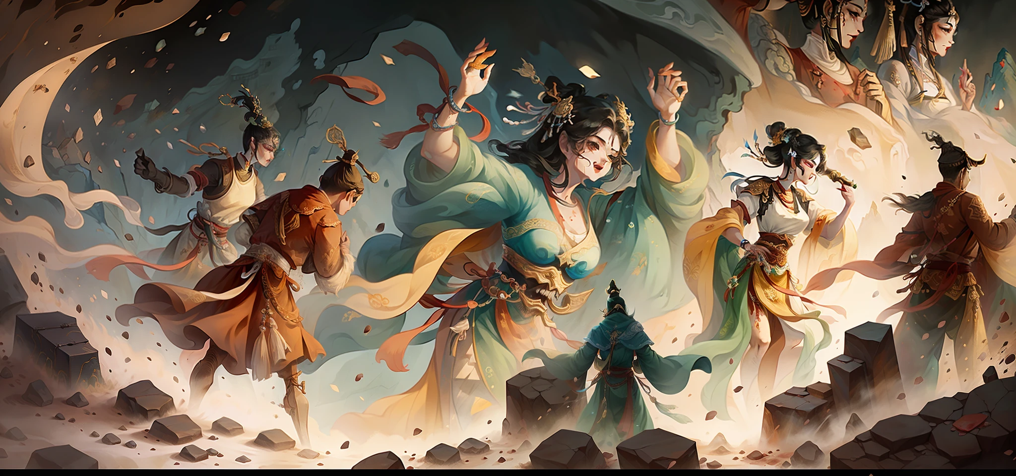 Dunhuang Grottoes,Antique frescoes on the rock face,blood-stained,Breakage,Ancient warfare is recorded