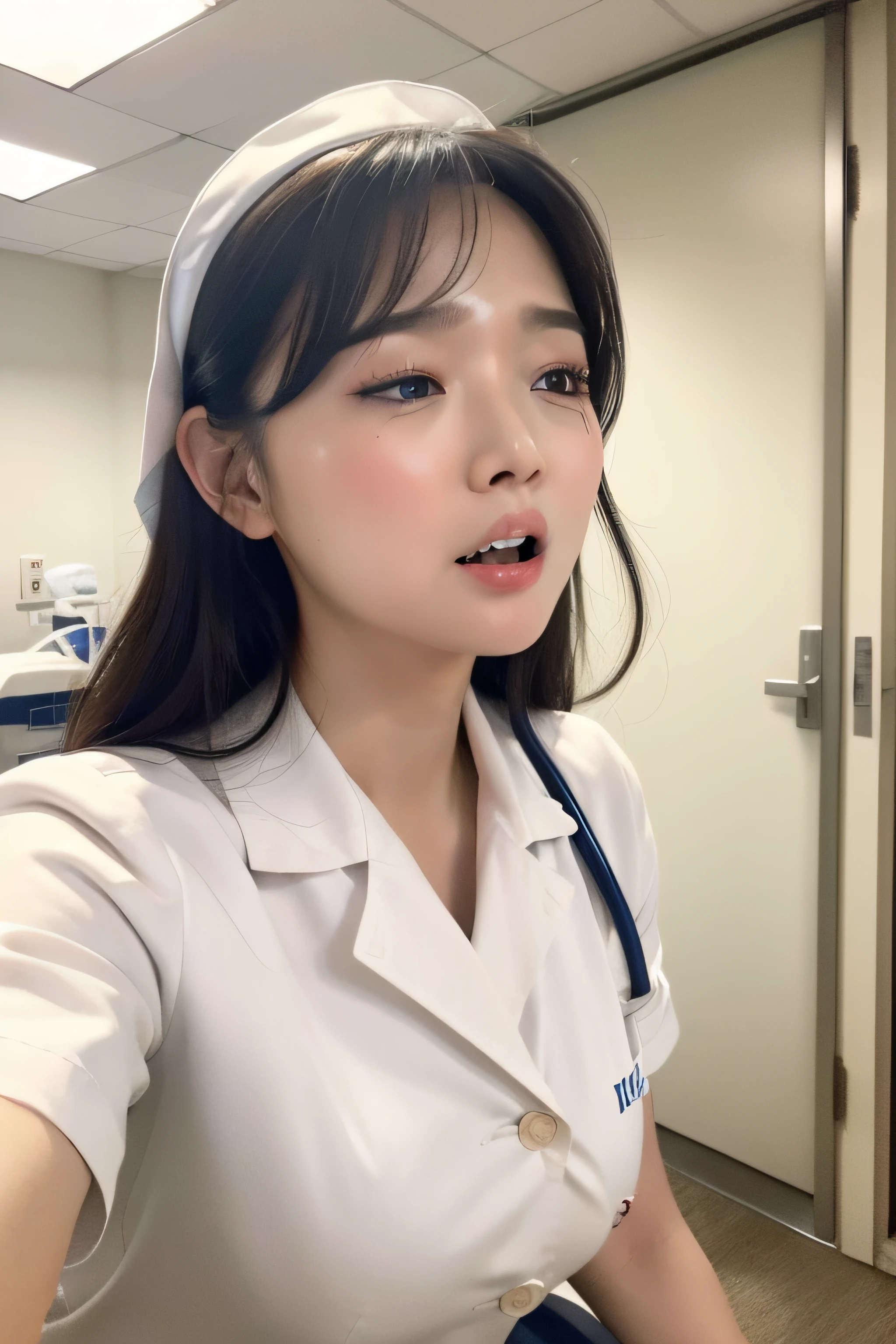 In a hospital,Pure white nurse uniform,cross-eye,huge tit,staredown,weeping ,Very excited,Suffocating,Can't breathe,climaxing,climaxing,It's almost gone,To go,Empty eyes,Blushlush,Trembling,Can't hold back,Charley horse,Uncomfortable