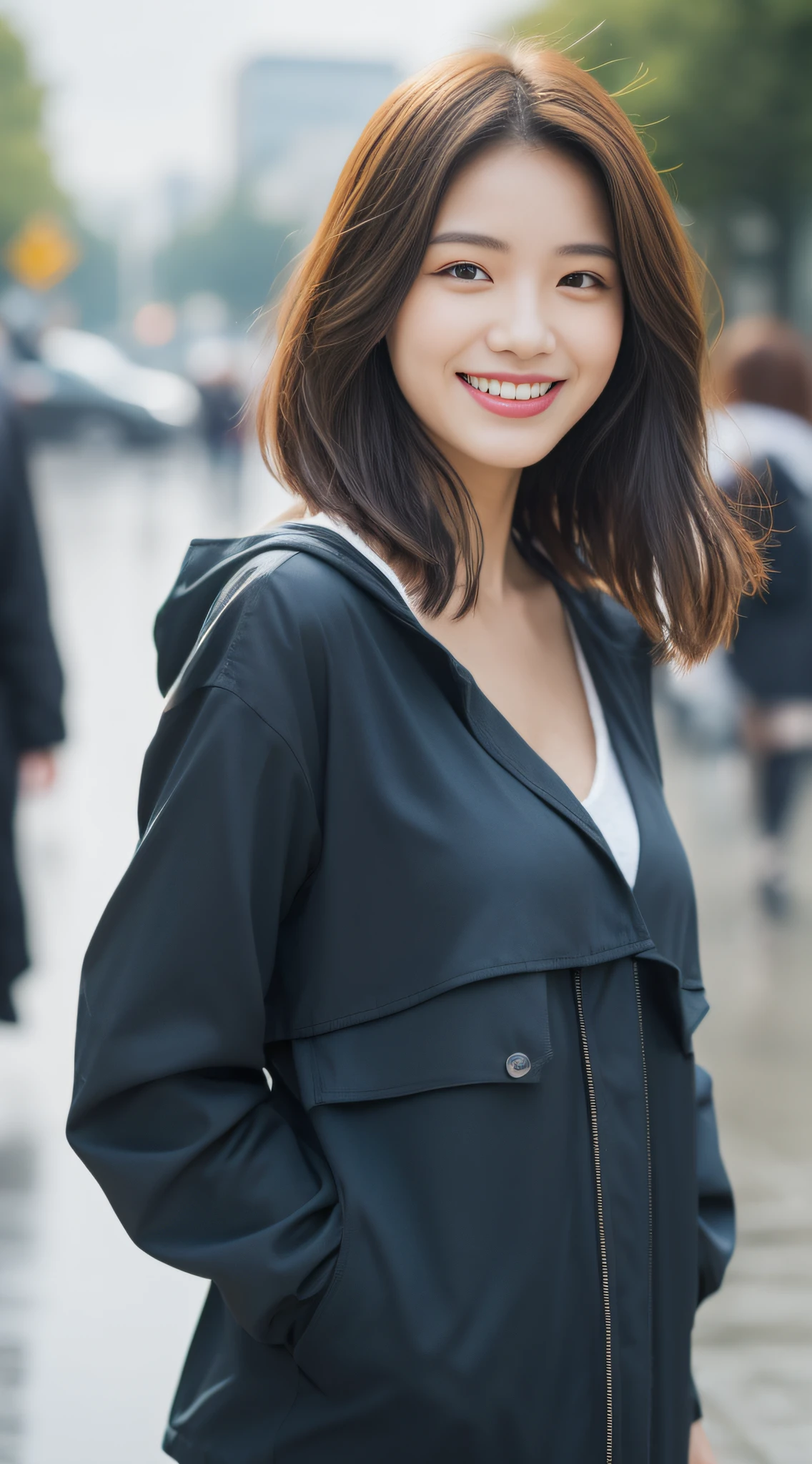 ((Best Quality, 8K, Masterpiece:1.3)), Focus: 1.2, Perfect Body Beauty: 1.4, Buttocks: 1.2, ((Layered Haircut, Breasts: 1.2)), (Wet Clothes: 1.1), (Rain, Street:1.3), Bandeau Dress: 1.1, Highly Detailed Face and Skin Texture, Fine Eyes, Double Eyelids, Whitening Skin, Long Hair, (Shut Up: 1.3), Smile