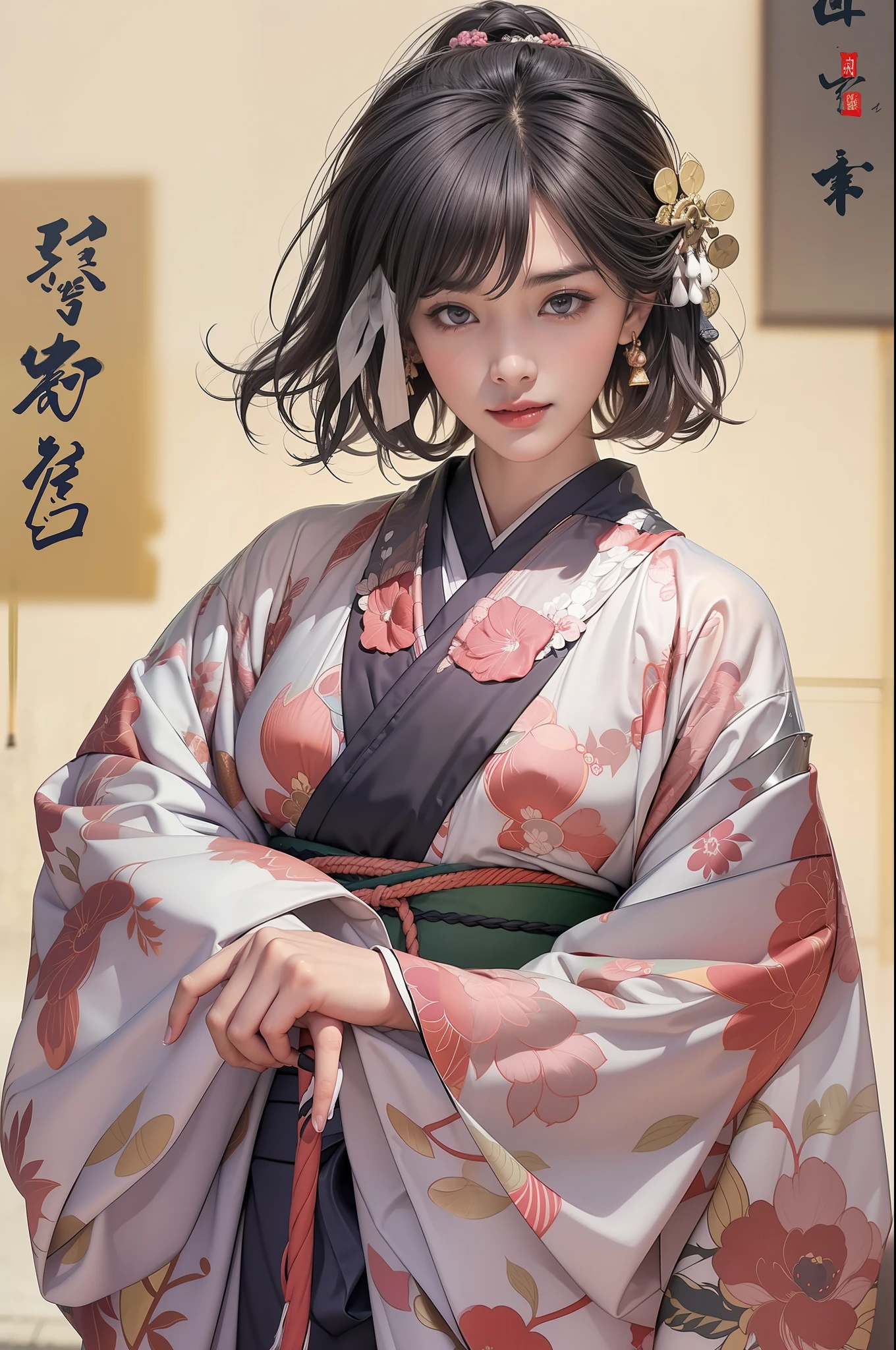 A dark-haired、a short bob、Straight hairstyle、big eye、Double eyes、Japan Beauty、Korean Idol、30-years old、small tits、flat-chest、quality
Appearance system(Hairstyle, etc.)
1 woman, Elegant beauty, Radiant skin, (See-through kimono costume:1.3), (Warring states period:1.4), Solo, (Eccentric fashion:1.2), (Crane pattern accent:1.3) (Samurai armor:1.5), Detailed traditional costumes, (Style Sengoku:1.3), Detailed facial expressions, (Style Dynamic:0.8),
Standing Pose, holding katana, Determined expression, (Background: Battlefield), (Style Battle Ready:0.9), Historical atmosphere, Armor Details, Detailed background, (Style Wafuku:0.9), powerful aura,