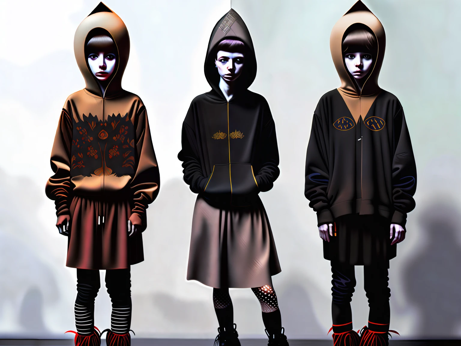 10 children wearing masks made of graffiti、creepy atmosphera、Dark forest background、Burning Shrine、the fire、Graffiti Mask、