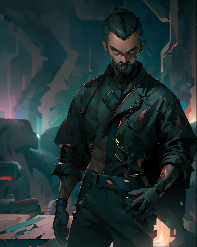 (Photorealistic:1.4), (Best Quality:1.0), (ultra highres:1.0), 8K, RAW photo, (Masterpiece:0.2), to the waist, (from side:0.6),
cybernetic_Jawless, mask, Mechanical parts, ((Mechanical jaw)) cybernetic, 1male, ember, jacket, receding hairline on one side,
(cyberpunk street:1.2)