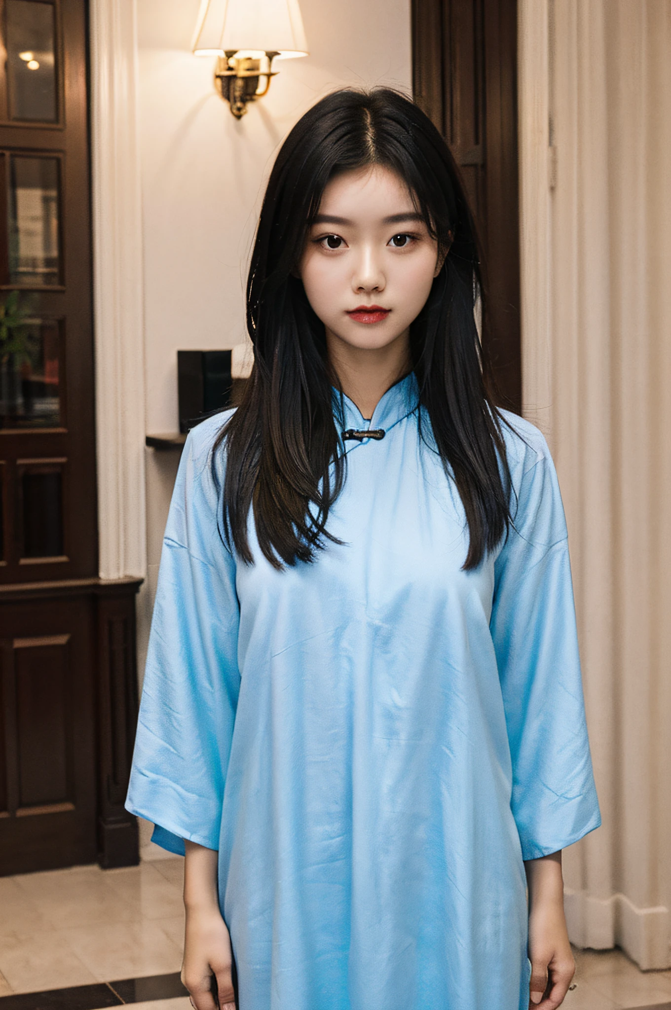 （Hyperrealistic,）4K,35mm，hyper-high detail, Professional lighting, Best quality, Ultra-high resolution, Visually stunning, (1girll:1.3), National style （Republic of China 1.2）,kaftan，realskin,（Perfect body 1.3）Ultra-delicate face。