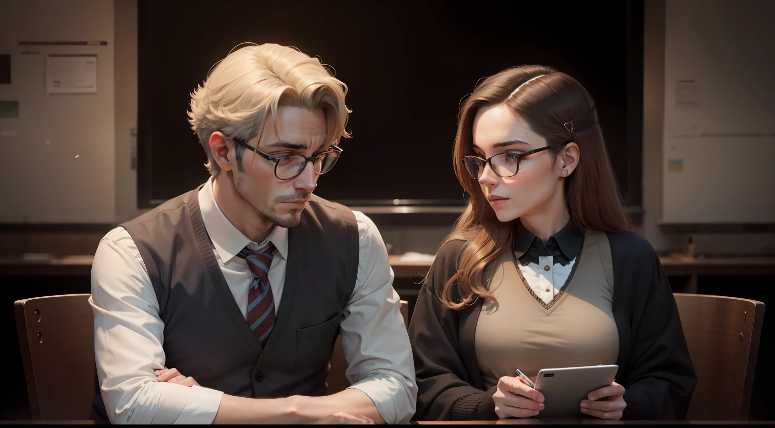 A male and a female professor, looking at the audience.