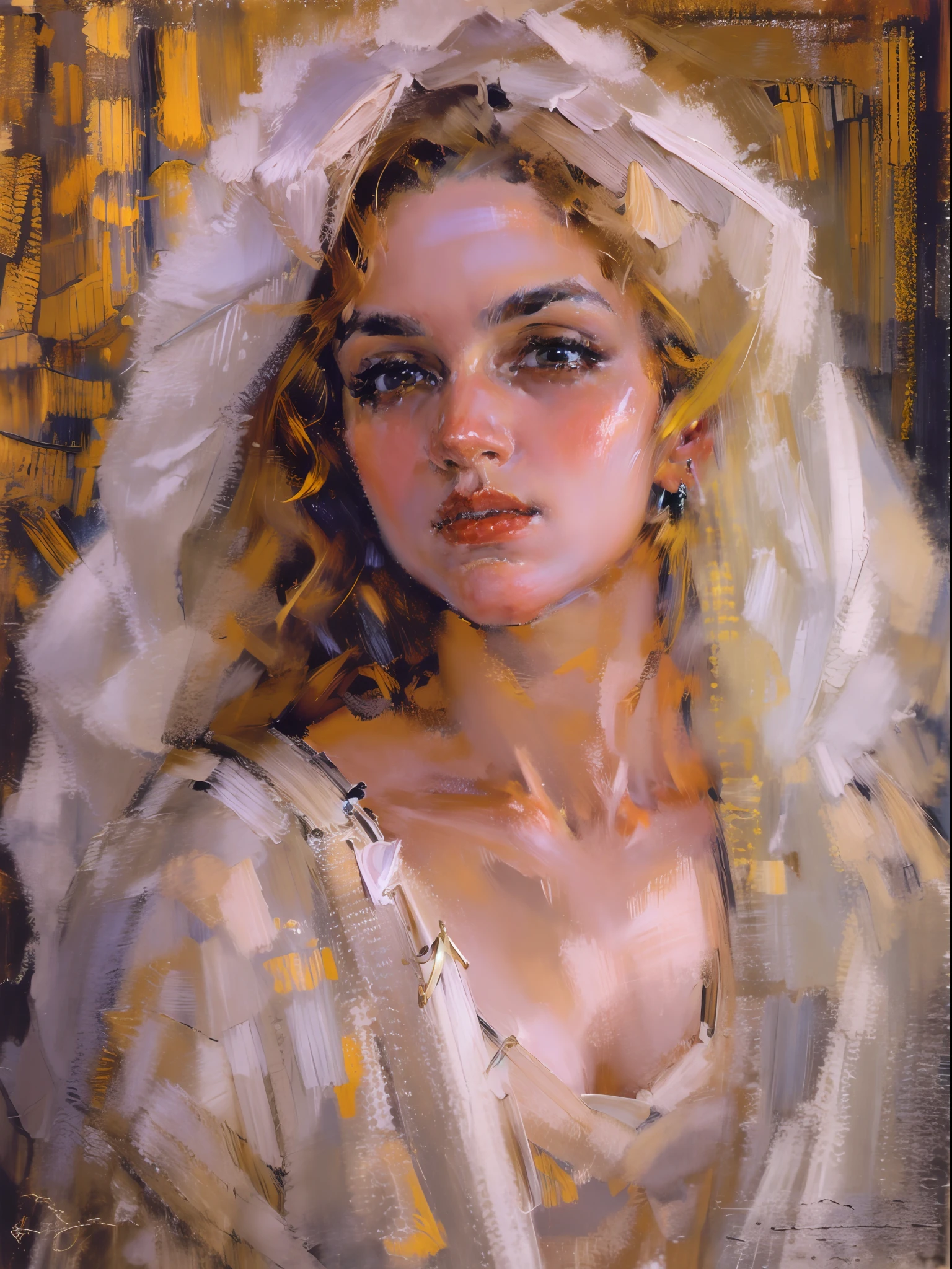 Modern beauty，Gorgeous costumes，portraitures，oil painted，tmasterpiece，Renaissance style，best qualtiy，A high resolution，super-fine，Eyes detailed，Face detailed，The eyes are sharply focused