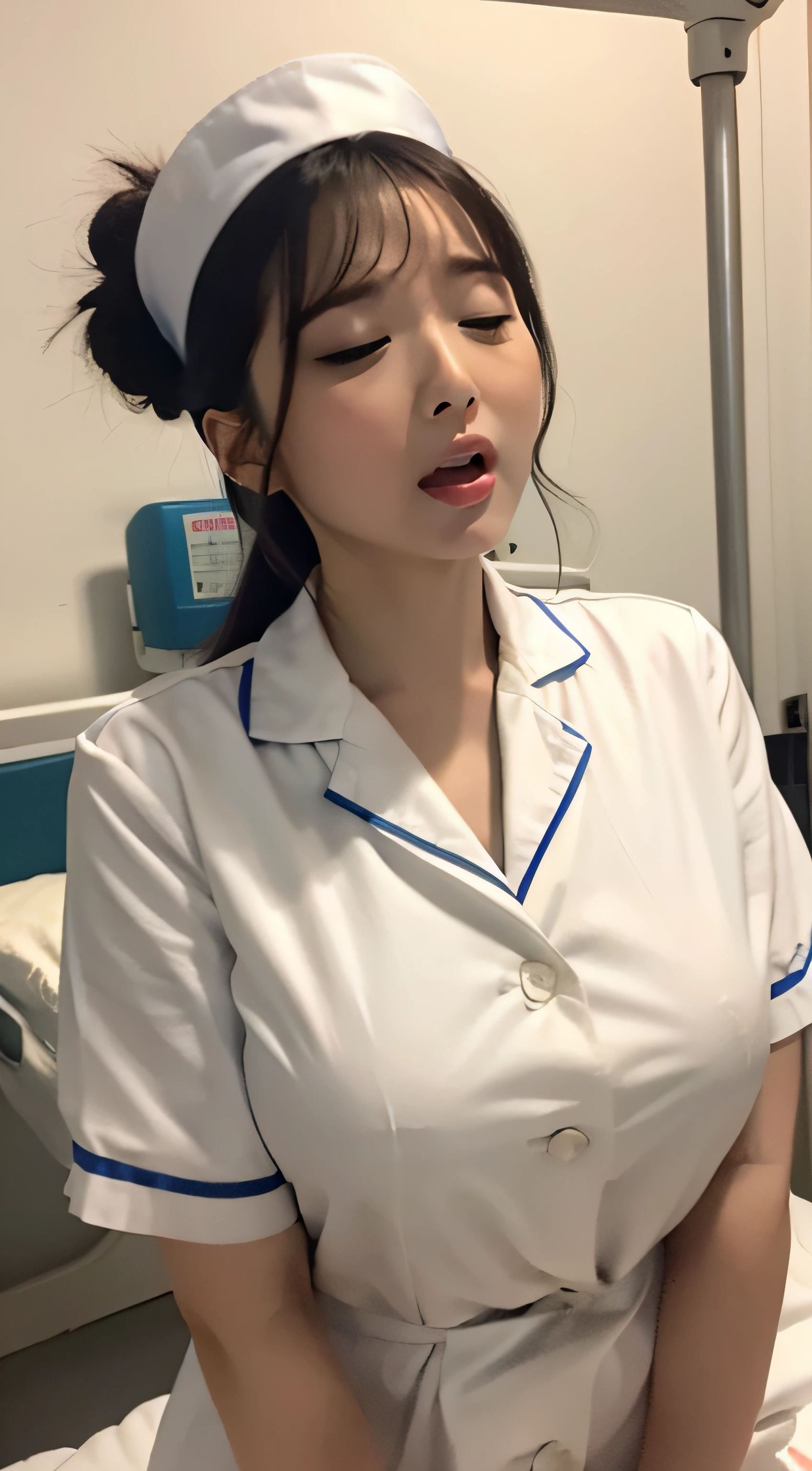 In a hospital bed,Pure white nurse uniform,eye closeds,huge tit,Very excited,Suffocating,Can't breathe,climaxing,climaxing,It's almost gone,To go,Blushlush,Trembling,Can't hold back,Charley horse,die