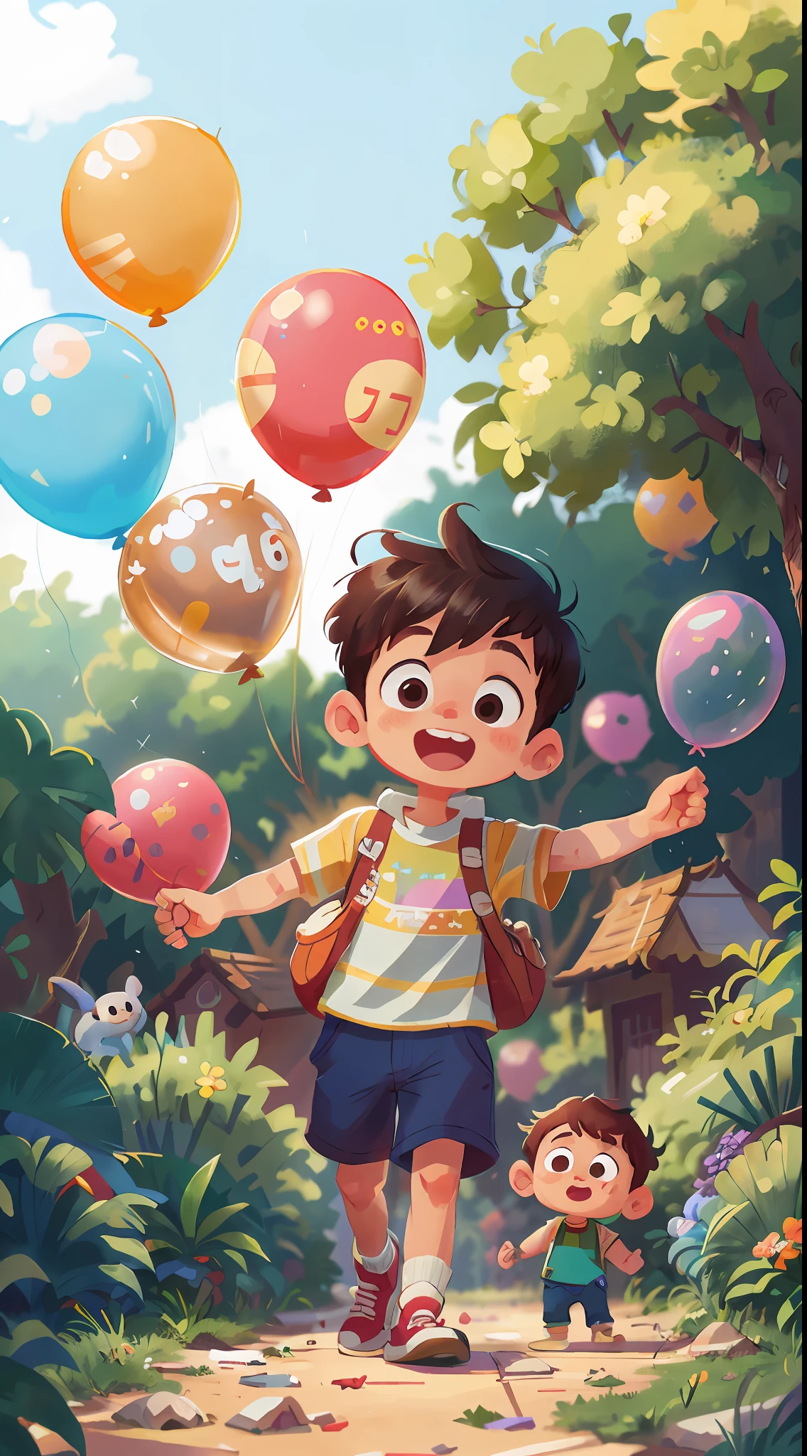 A boy, zoo, many balloons, happy, happy, perfect quality, clear focus (clutter - home: 0.8), (masterpiece: 1.2) (realistic: 1.2) (bokeh) (best quality) (detailed skin: 1.3) (intricate details) (8K) (detail eyes) (sharp focus), (happy) full body, clean background, long view composition, 85MM LENS