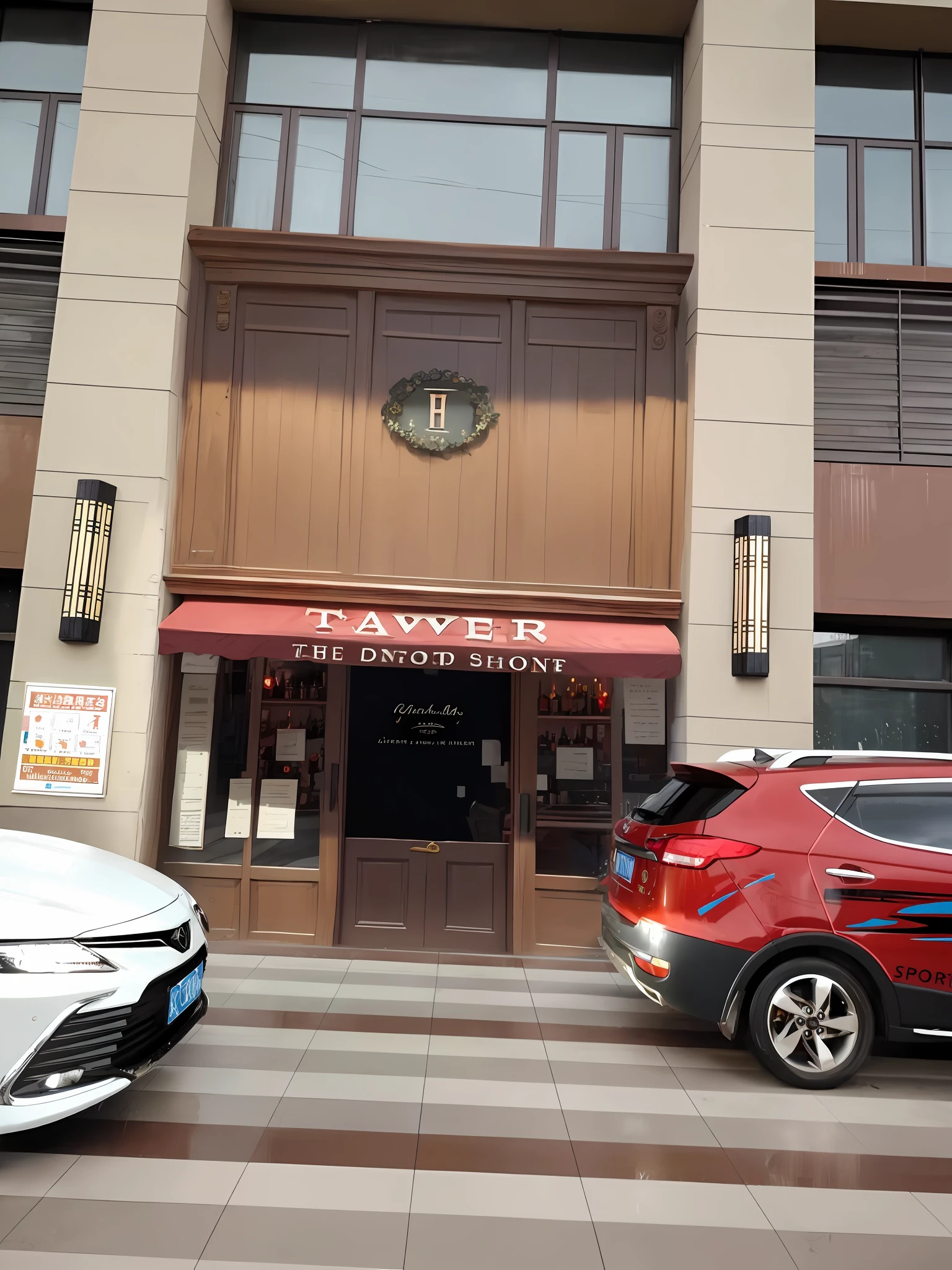 Stores，Door head，Tavern façade，Tavern signboard，red wine，wine，high end，atmospurate，Grade，opulent，Remarkable，Doorway to the shop，Suitable for taking pictures