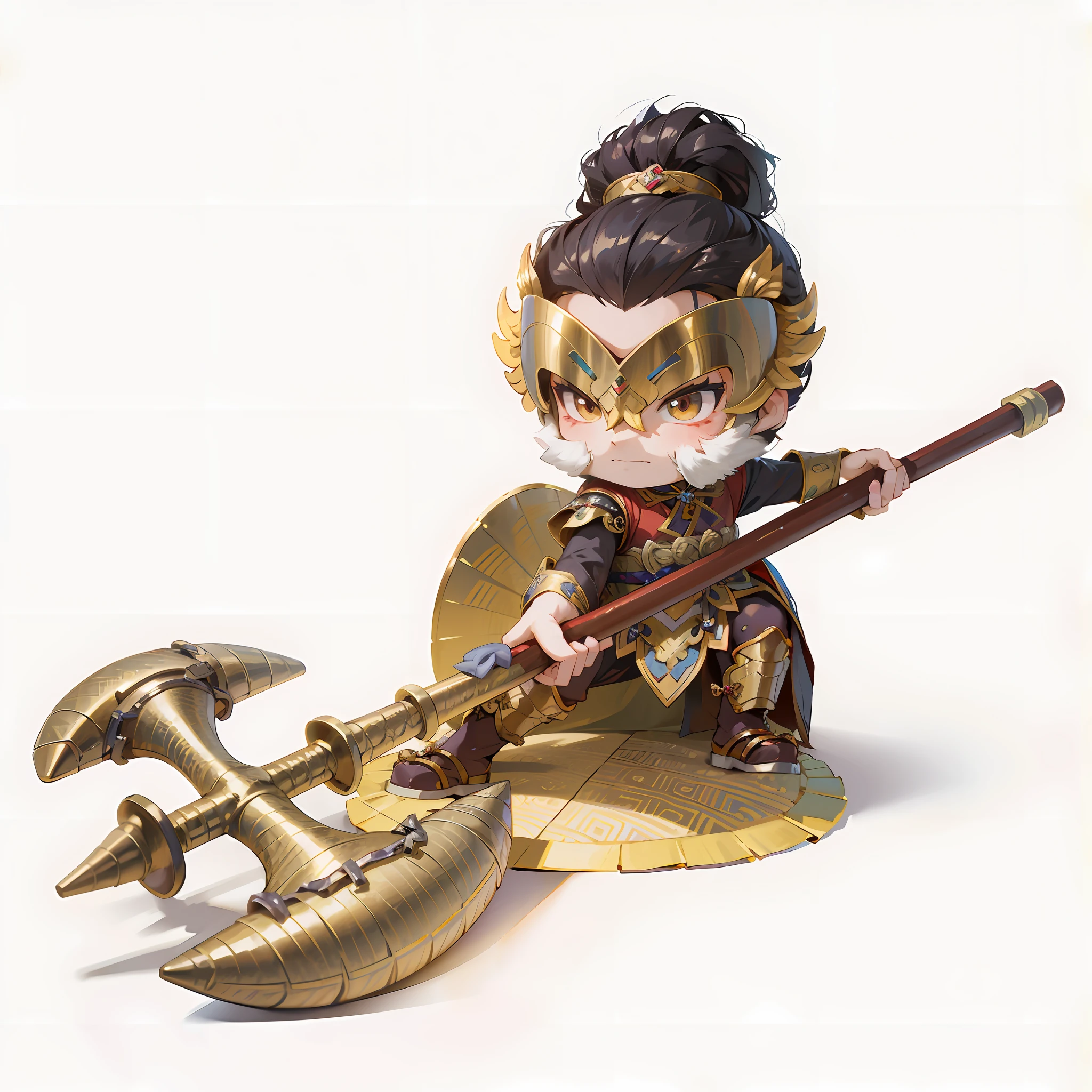 male people,Chibi anime characters,battleaxe,Chinese style,Chinese costumes,Chinese shoes,Refinement,Cloak,Chinese pattern,Silver armor,Horse steps,high definition detail,infinite details,tmasterpiece,HighestQuali,8K