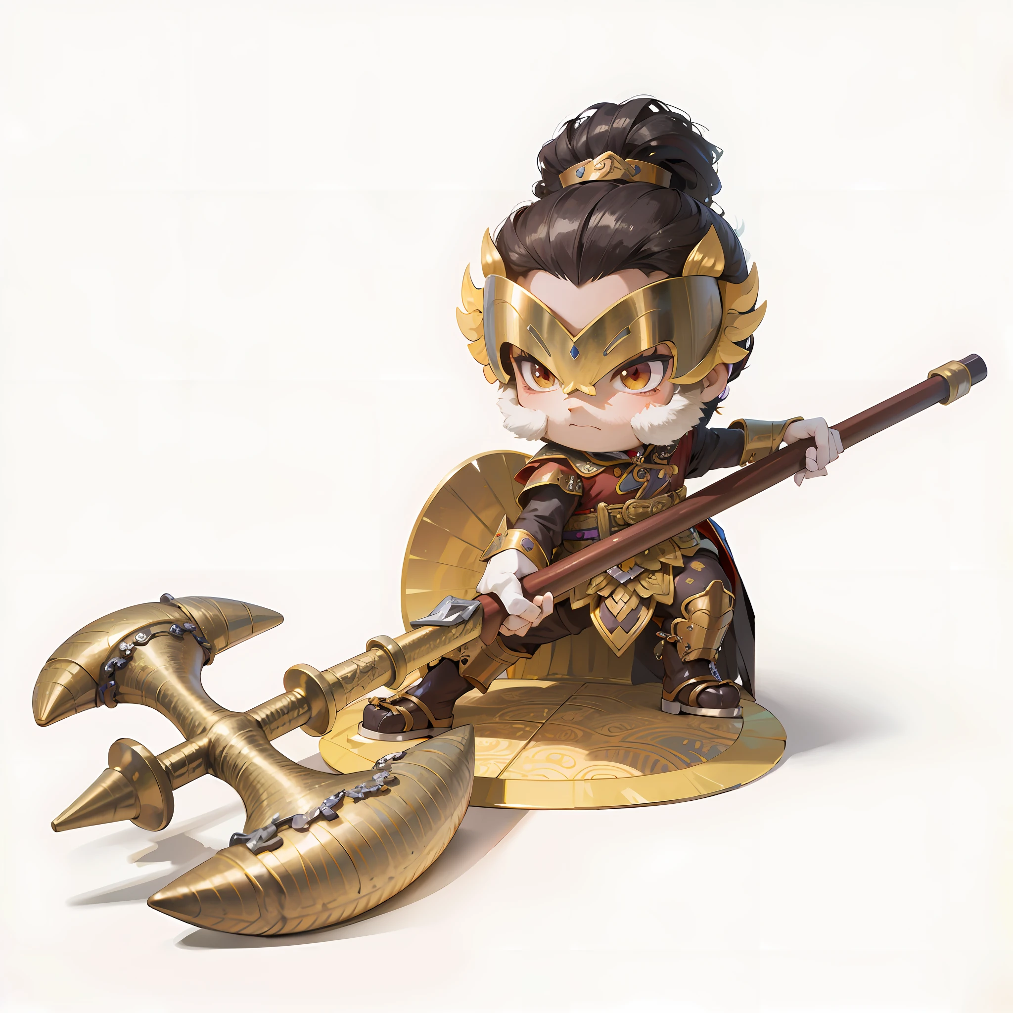 male people,Chibi anime characters,battleaxe,Chinese style,Chinese costumes,Chinese shoes,Refinement,Cloak,Chinese pattern,Silver armor,Horse steps,high definition detail,infinite details,tmasterpiece,HighestQuali,8K