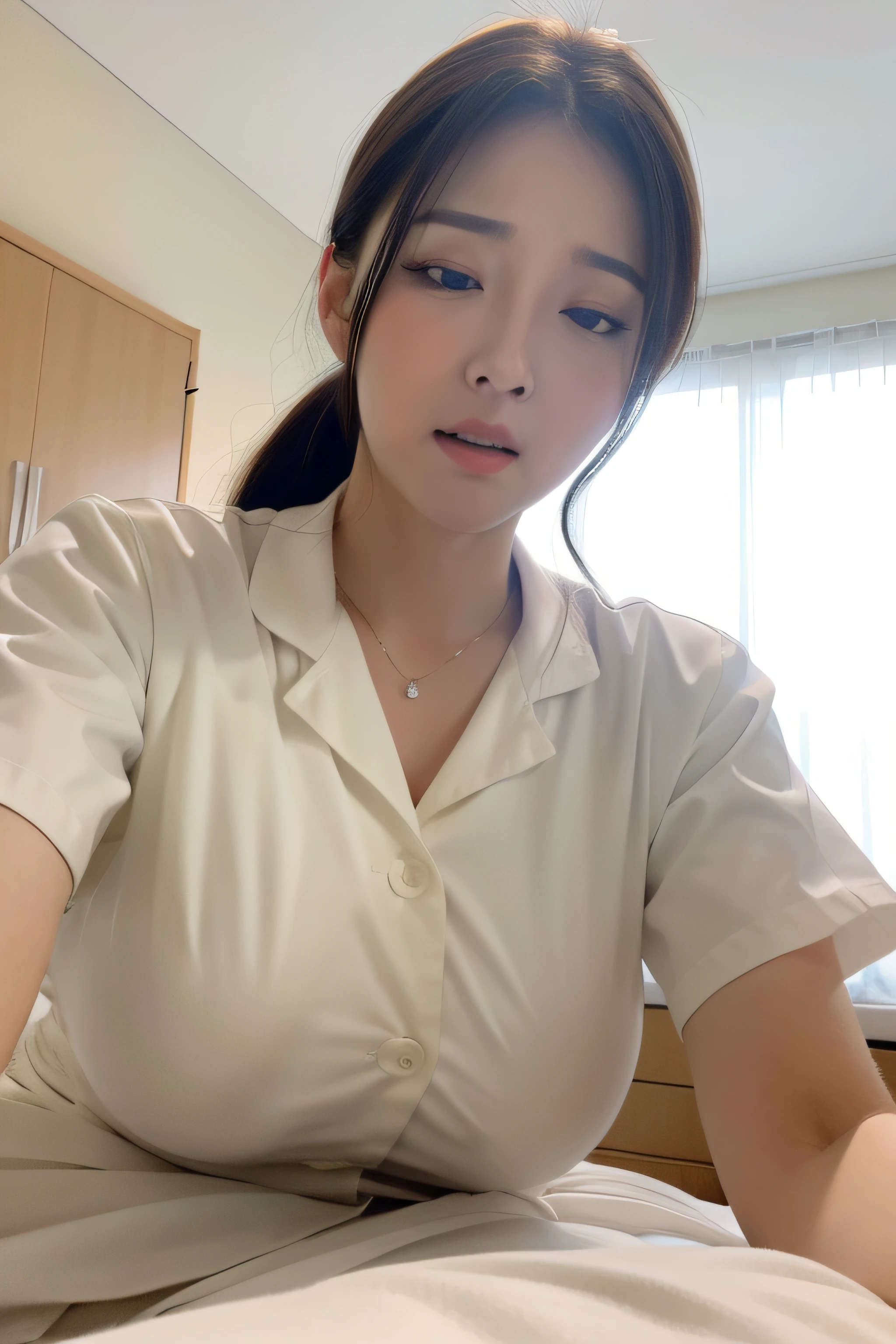 Lying on a hospital bed,Pure white nurse uniform,eye closeds,huge tit,Very excited,Suffocating,Can't breathe,climaxing,climaxing,It's almost gone,To go,Blushlush,Trembling,Can't hold back,Charley horse,Uncomfortable