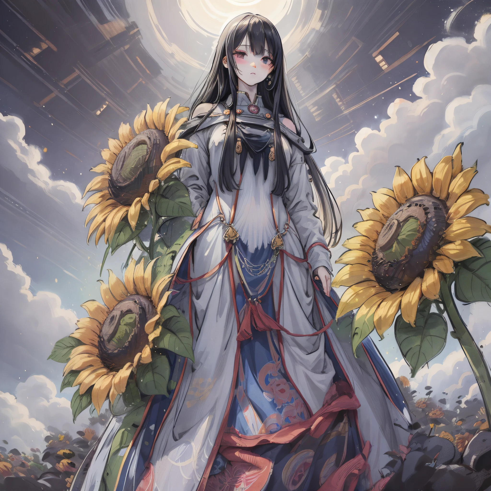highly quality、intrikate、Heavily detailed、End of the world、A giant sunflower mutated by radio waves from space、hopelessness、Mystical atmosphere